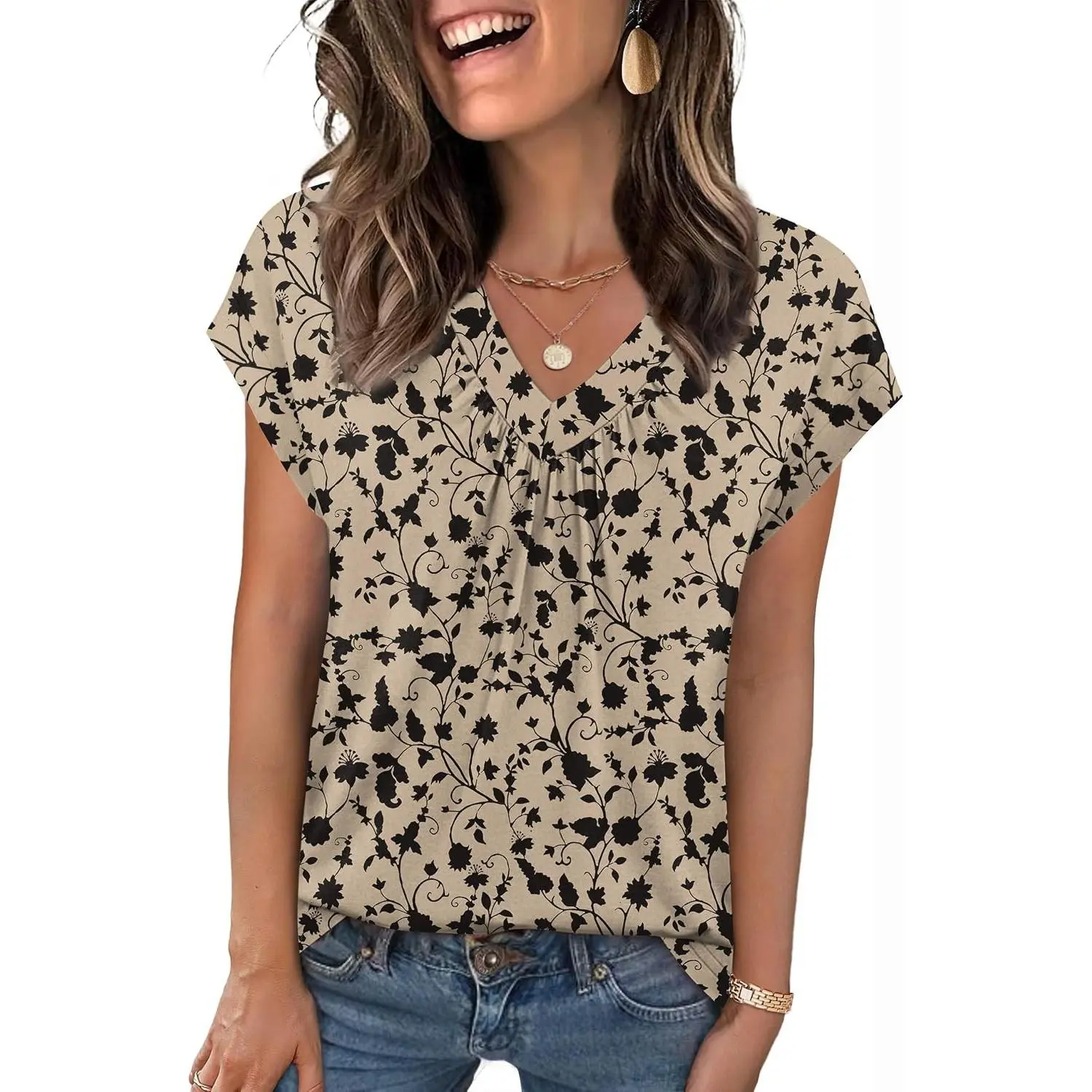 Womens Tops Short Sleeve V Neck Shirts Summer Dressy Casual Business Clothes Work Blouses Fashion Clothing Outfits