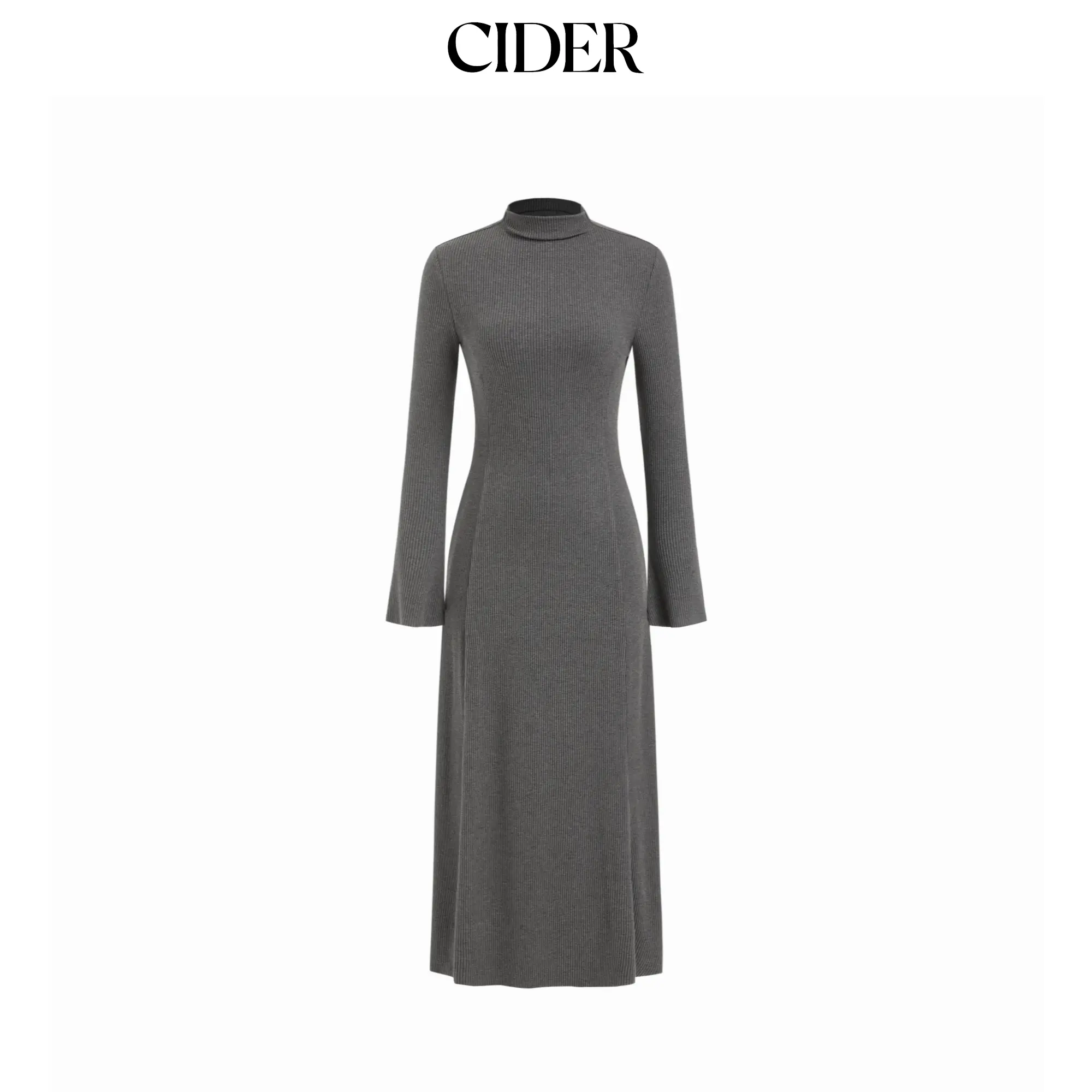 Cider Stand Collar A-line Long Sleeve Maxi Dress