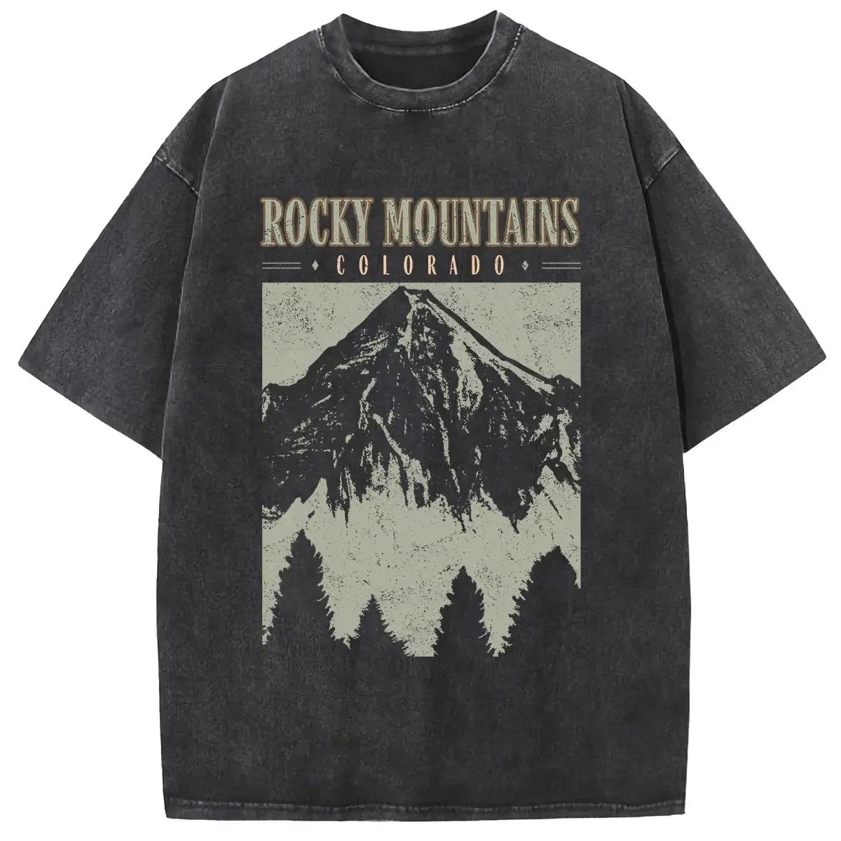 Oversize Acid Wash Vintage Mountain pattern T-Shirt Heavyweight Cotton Streetwear graphic vintage tees Menswear Crewneck Tshirt