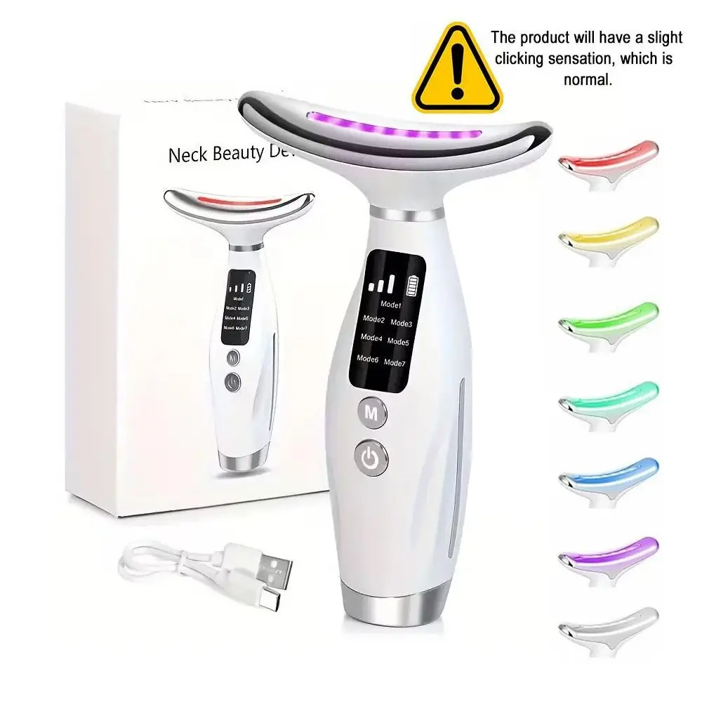 Rechargeable Facial & Neck Massager USB Charging, 7 Adjustable Modes, Firming Face Care Beauty Instrument, Women's Slimming Tool Gift