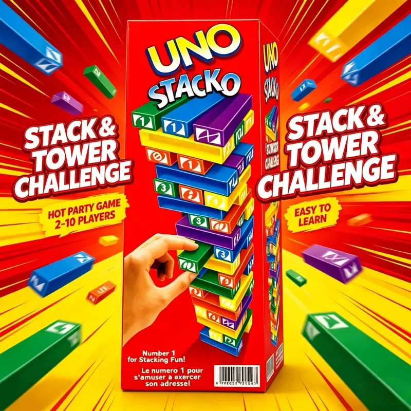 Portable UNO Stacko Color Number Tumbling Blocks Game Competitive Stacking Balance Game Leisure Table Toy for Travel Picnic Party Family Game Night