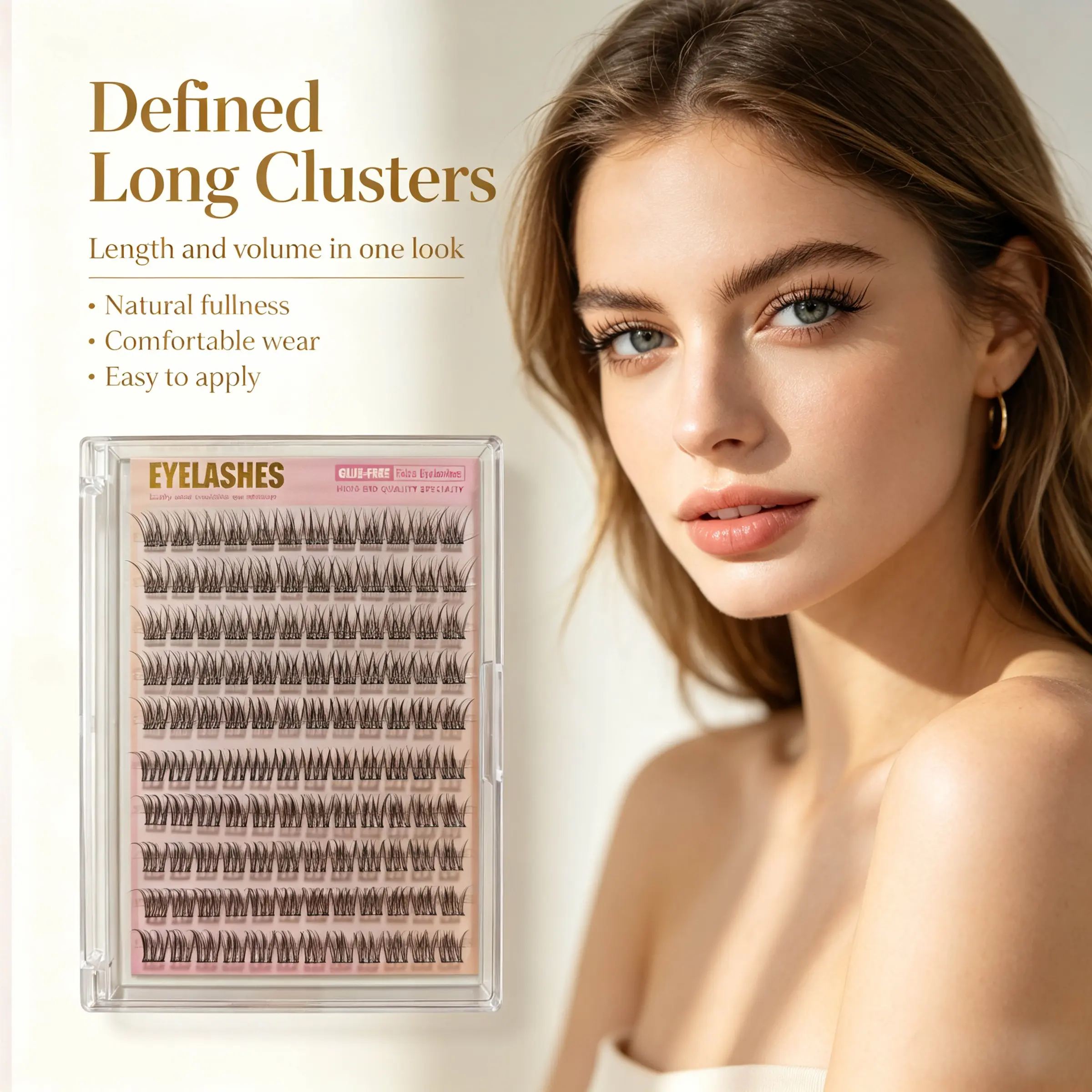Self-Adhesive C Curl False Lashes, Natural Dense Long Lashes, Perfect for Beginners, Daily Work, Travel, Parties, Selected Combo