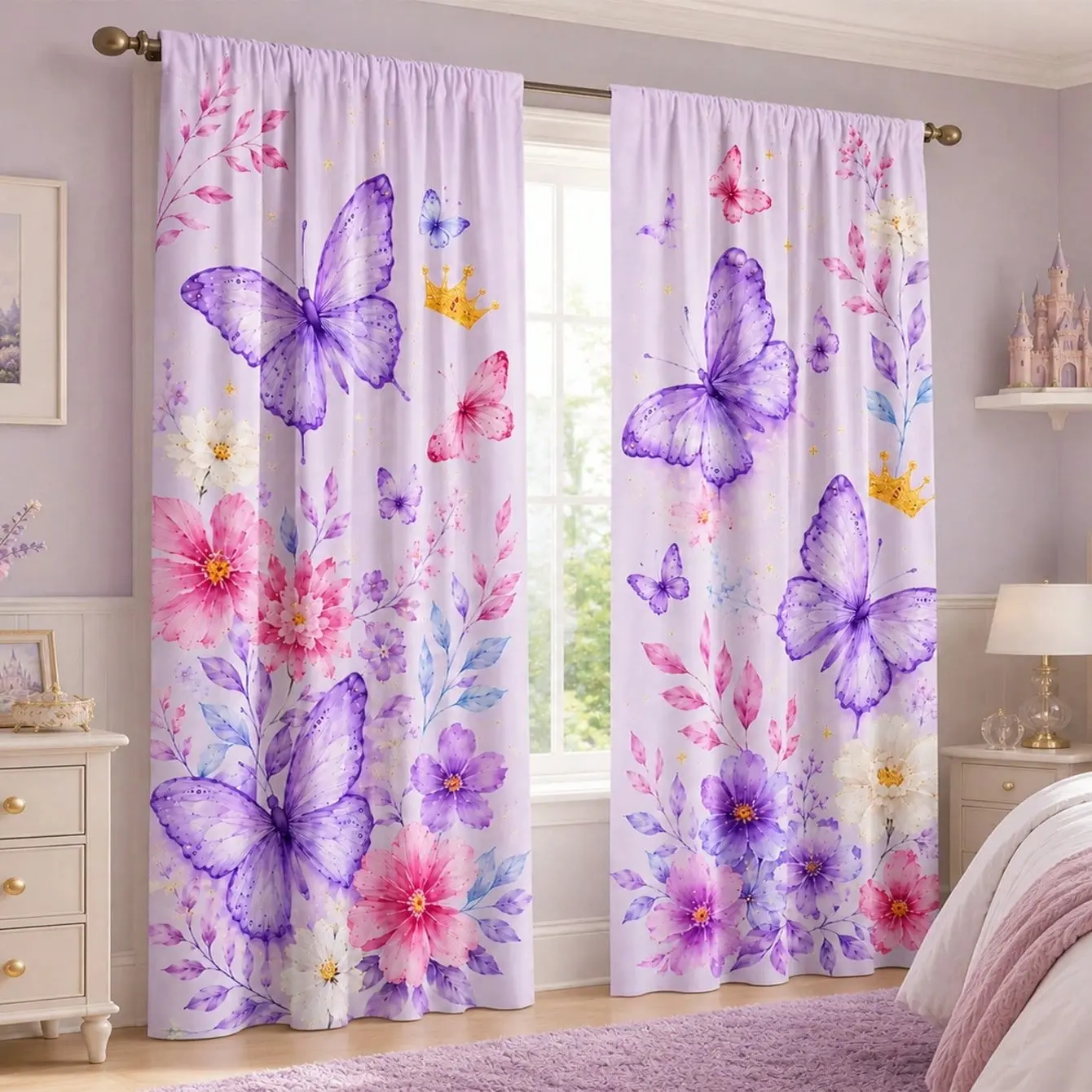 Insect Theme Curtain Set, Dreamy Butterfly Print, Elegant Window Curtains for Living Room, Bedroom, Kitchen Decor, Window Drapes