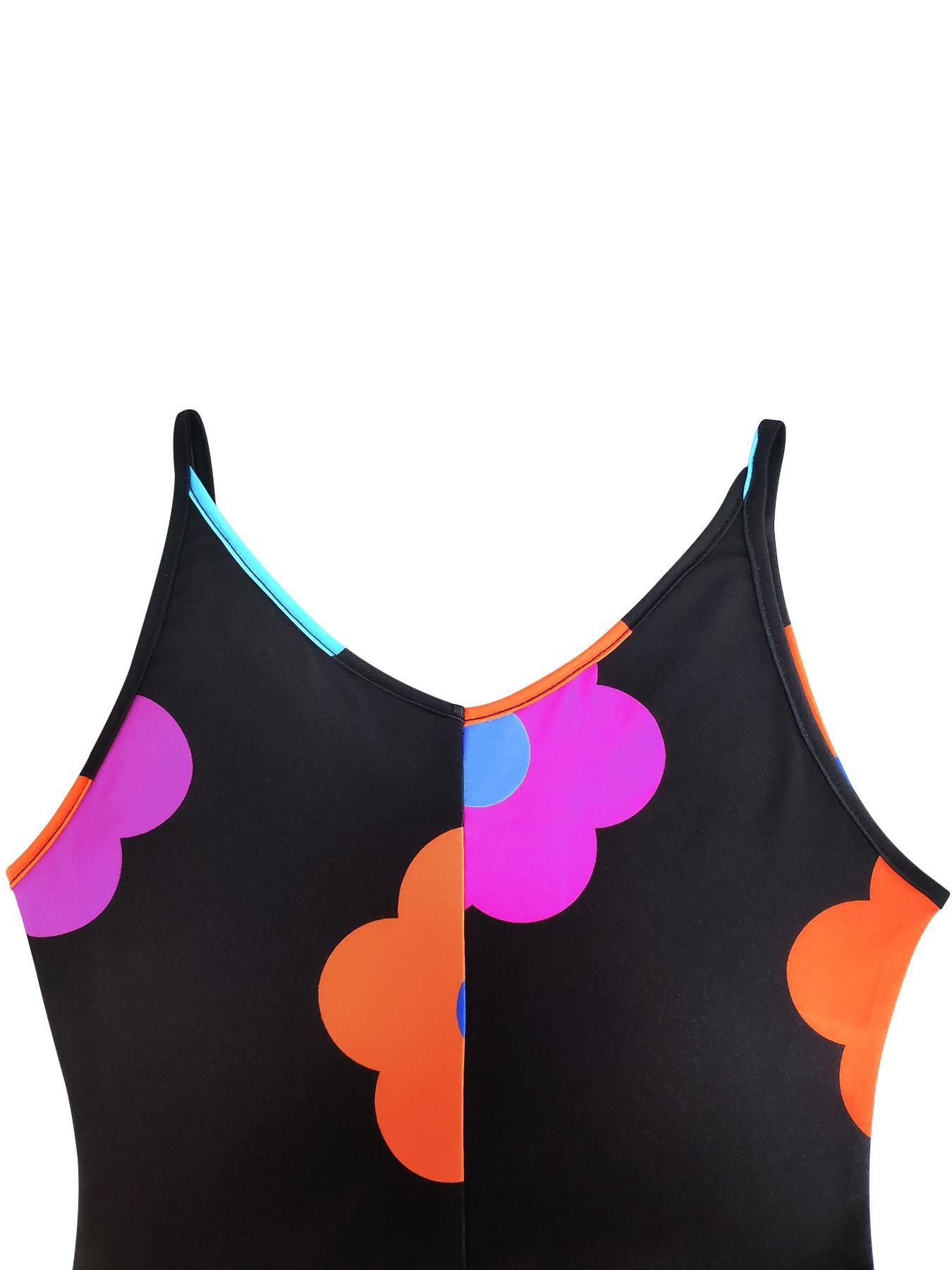 Women's Casual Large Colorful Floral Print Halter Street Fashion Jumpsuit, Side Slit Pockets, Thin Soft Fabric, Sexy Loose-Fitting One-Piece