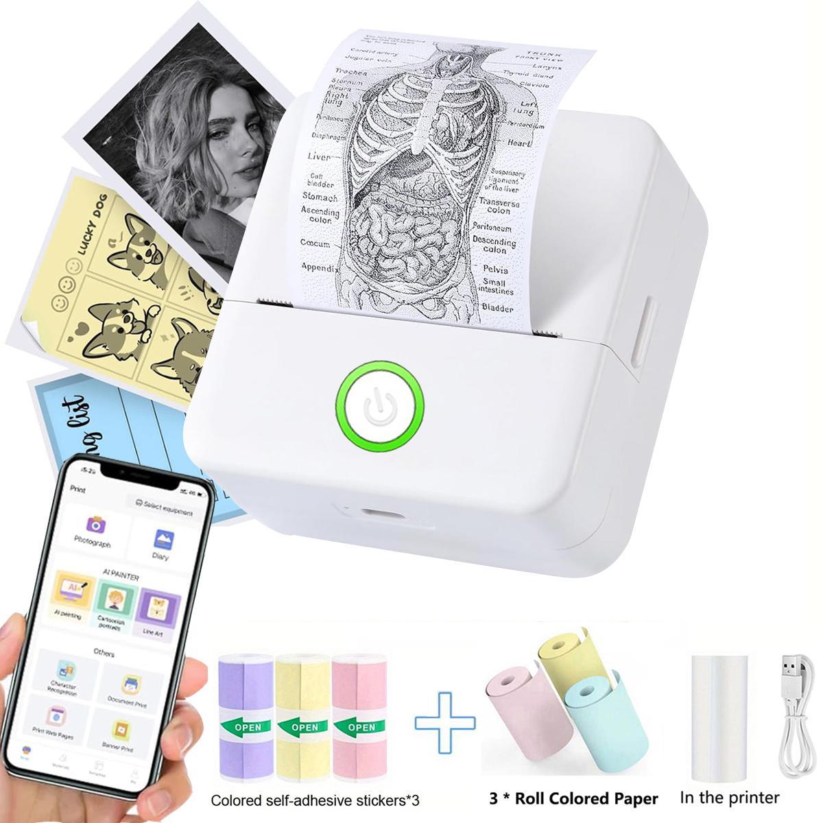 Portable Mini Printer, 1 Set USB-Powered Wireless Label Printer with Paper, Small Pocket Sticker Printer for Notes & Children's DIY Crafts, Compatible with iOS & Android