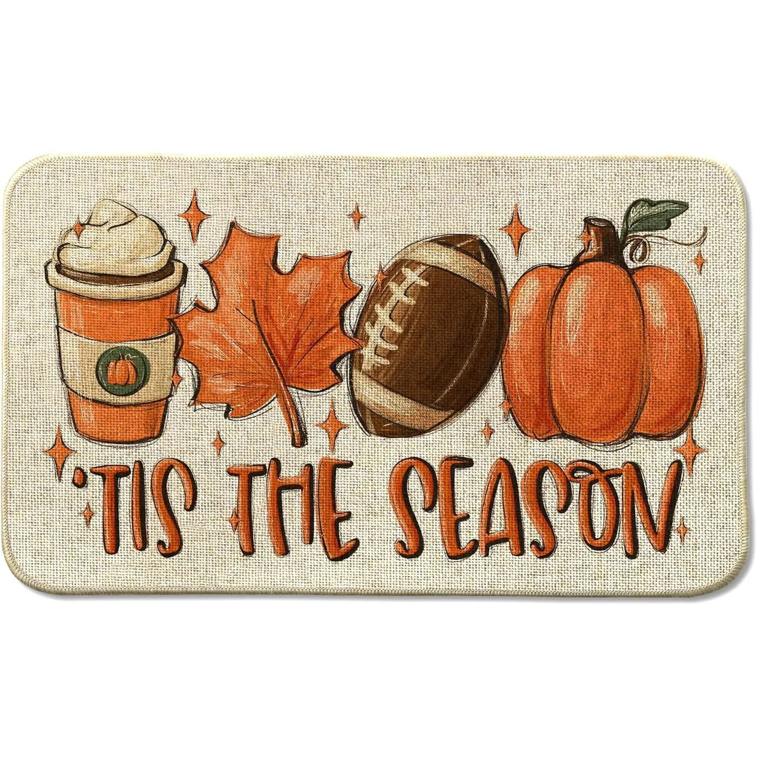 Fall Football Pumpkin & Autumn Maple Leaves Welcome Doormat - Multi-Size, Washable Non-Slip Rubber, Indoor-Outdoor Entrance Mat for Tis The Season Sports Game Days