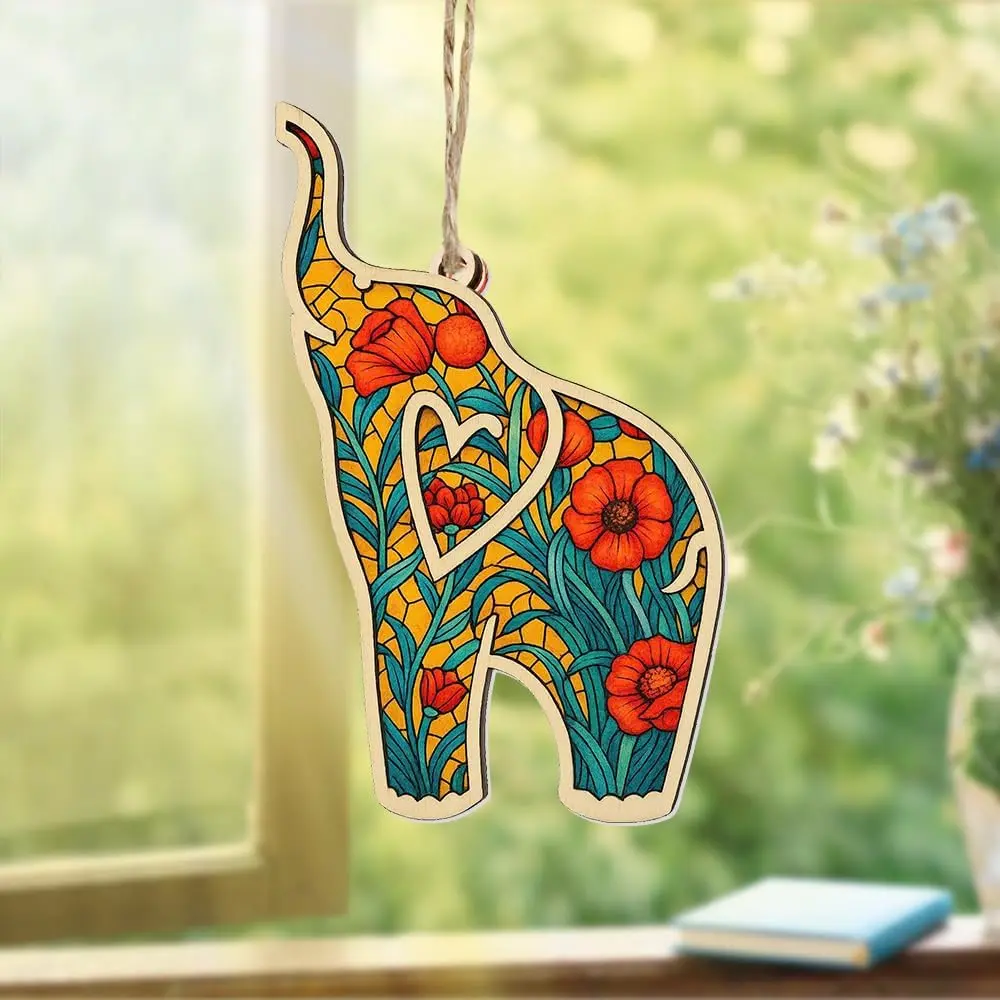 Friendship Ornament Gifts for Women,  Stained Glass Style Christmas Ornament Layered with Wooden Base, Lucky  Decor for Friendship, Sun Catcher  Ornament for
