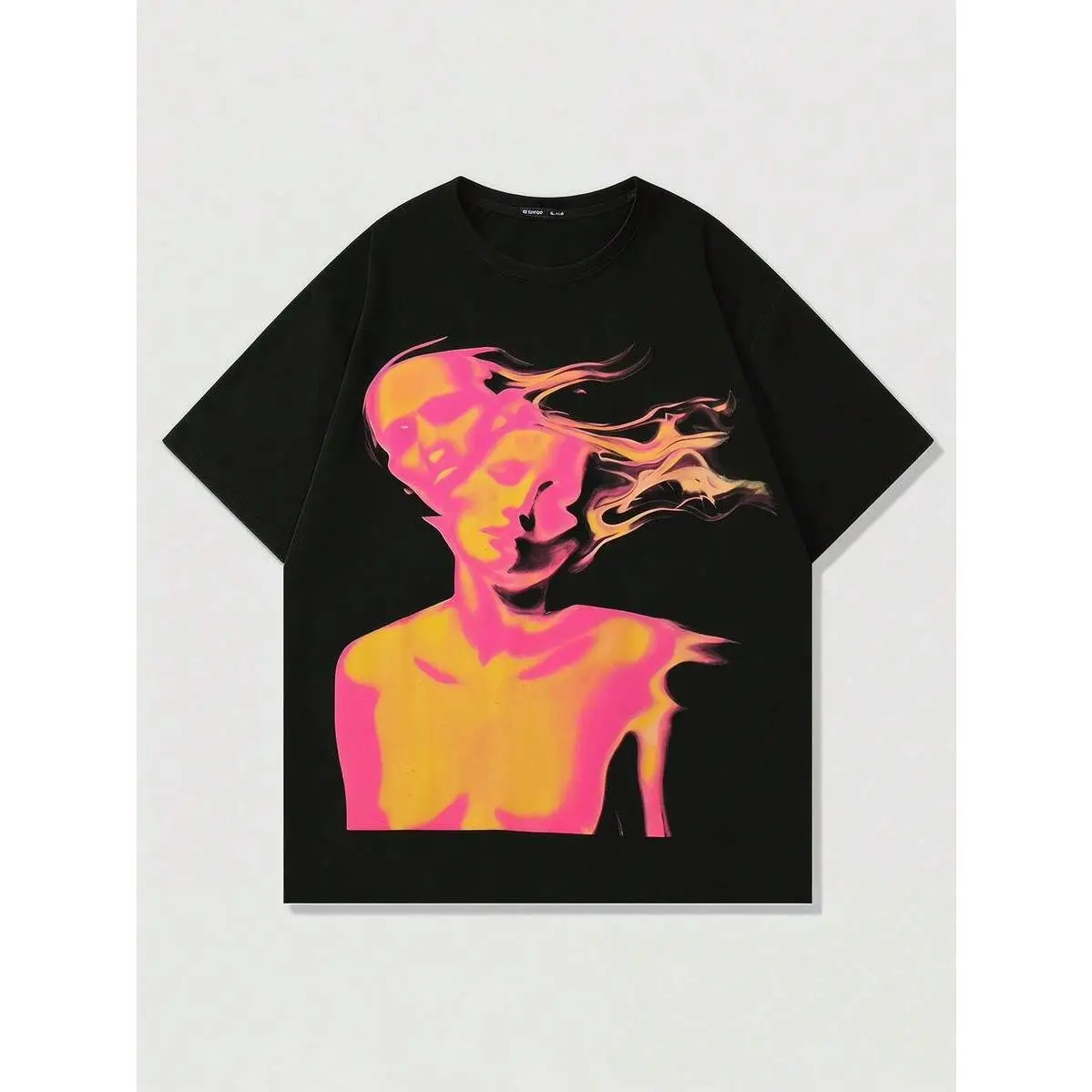 Unisex Short-Sleeve Casual Retro Streetwear Top - Melting Fluid Pink-Orange Neon Gradient Graphic Tee, Comfortable Breathable for Art Gallery Visits, Skate Street Gatherings