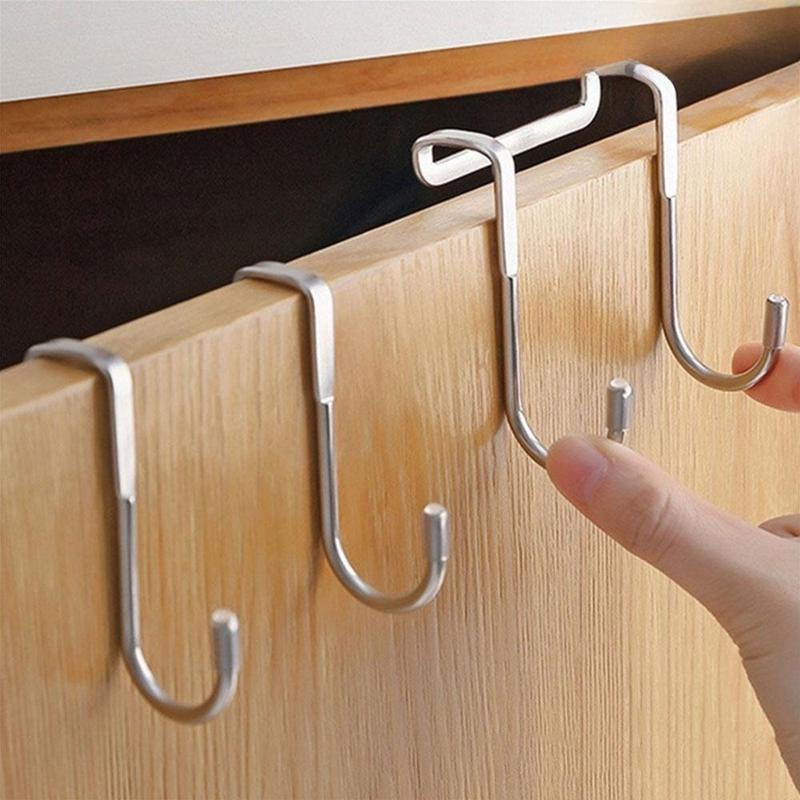 Heavy-Duty Wall Mount Hooks, No Drill Adhesive Hangers for Kitchen Bathroom Office, Rustproof Double Hooks for Utensils Keys Decor, Door & Cabinet Storage Solution