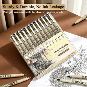 Professional Art Supplies, 12-Piece Fineliner Set, Dual Tip Fine & Brush, Waterproof Ink, Ideal for Design, Comics, Illustrations