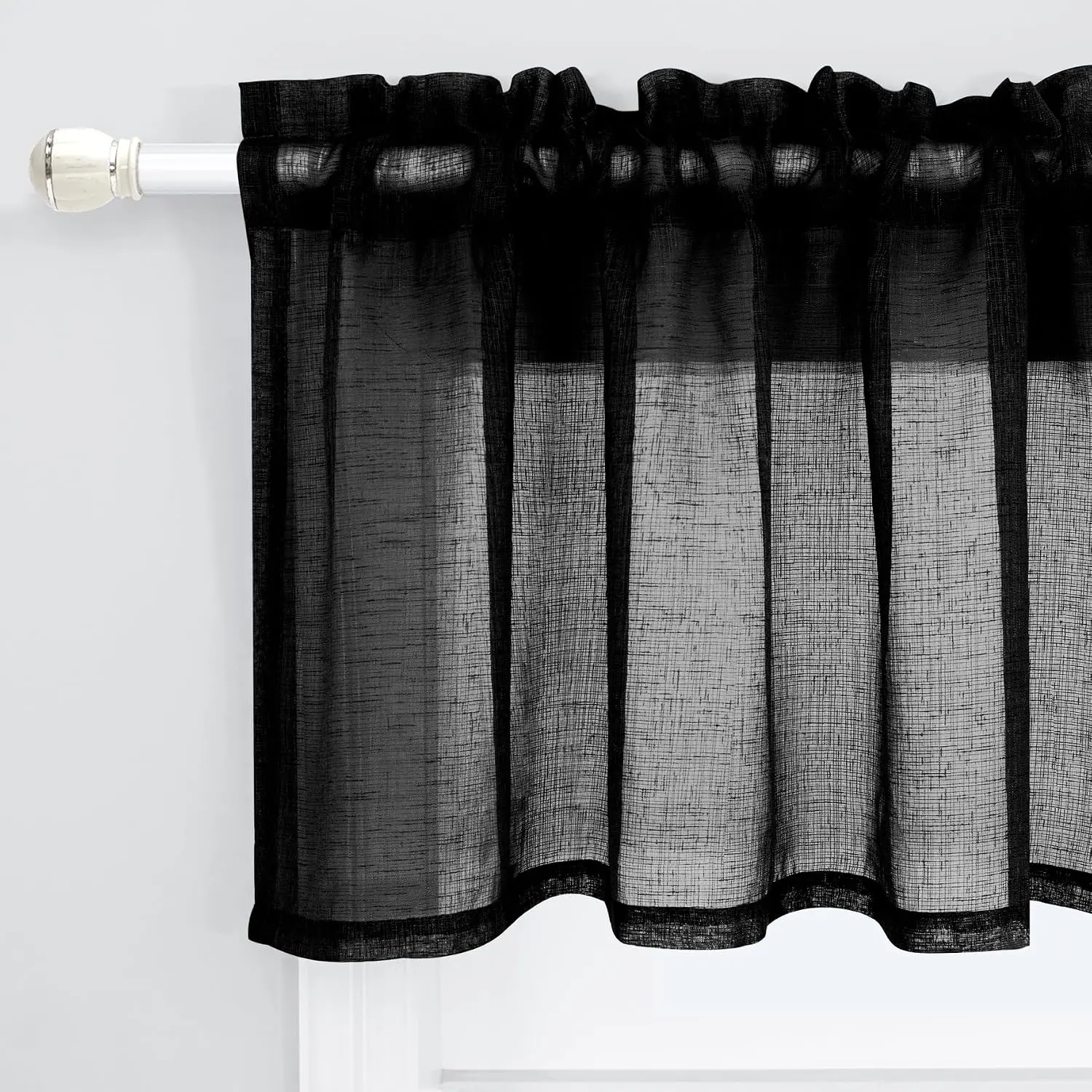 Black 52x18 in 1-Piece Modern Valances, Lightweight Weave Slub Semi-Sheer Gauze Lace Window Curtains for Kitchen, Living Room, One-Piece