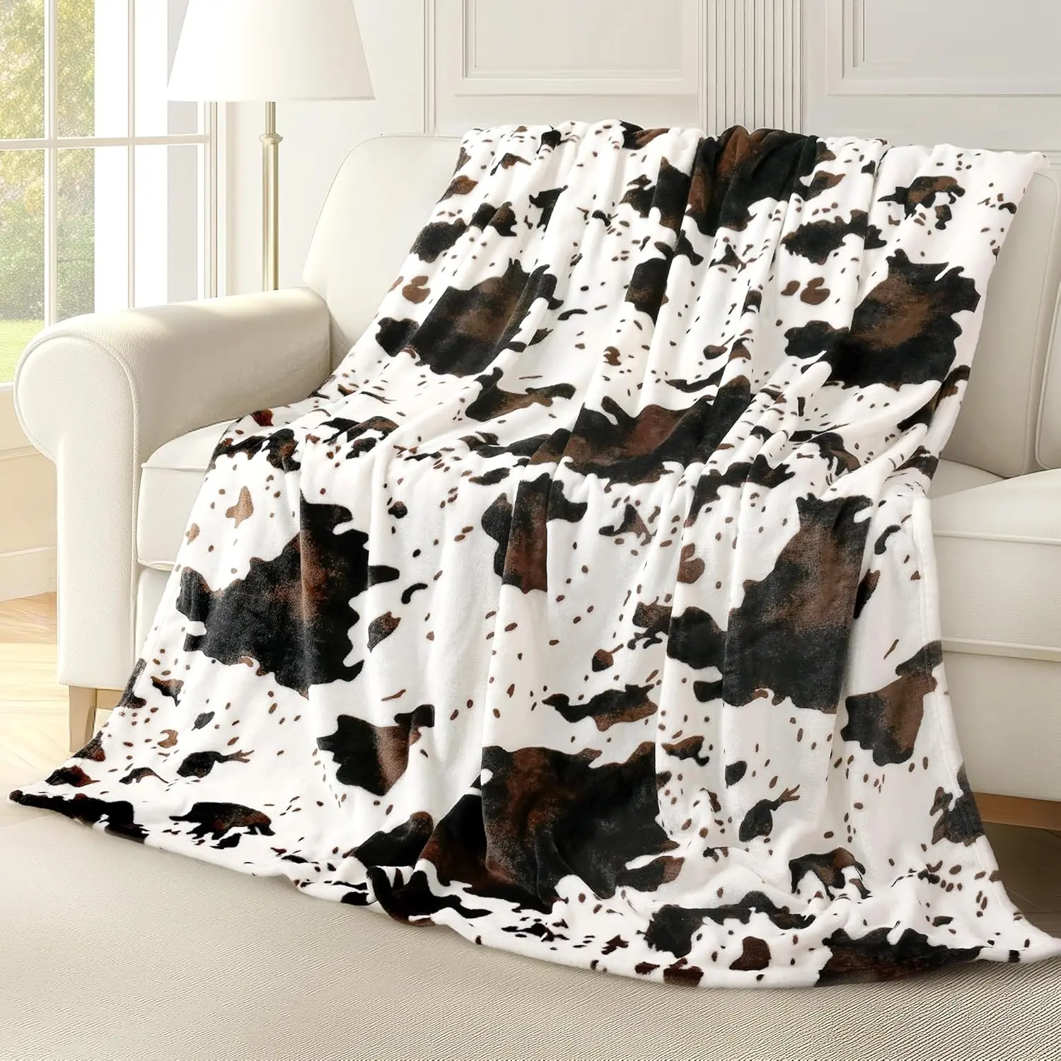 Cow Print Animal Print Blanket Soft Lightweight Flannel Blanket Throw Ultra Soft Flannel Soft Fluffy Blanket Cowgirl Decor Ideal Home Decor Perfect Giftable Decorative Blanket Warm Nap Multifunctional Office Travel Season Cozy Versatile Gift Blanket
