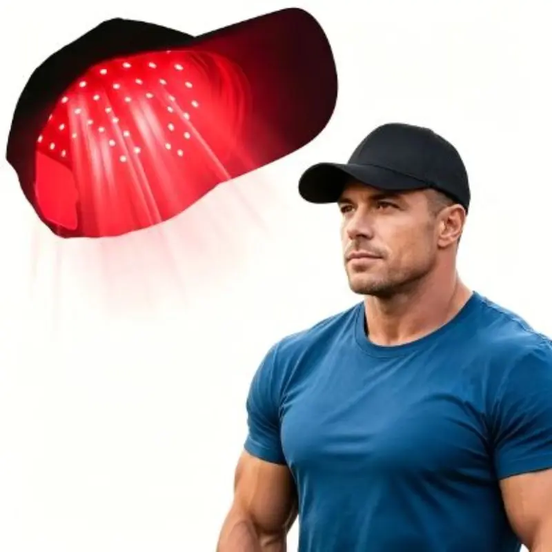 USB Rechargeable Infrared Hat with Three Wavelengths, Detachable Light Panel, Promotes Scalp Care, Soft Natural Hair for Men and Women