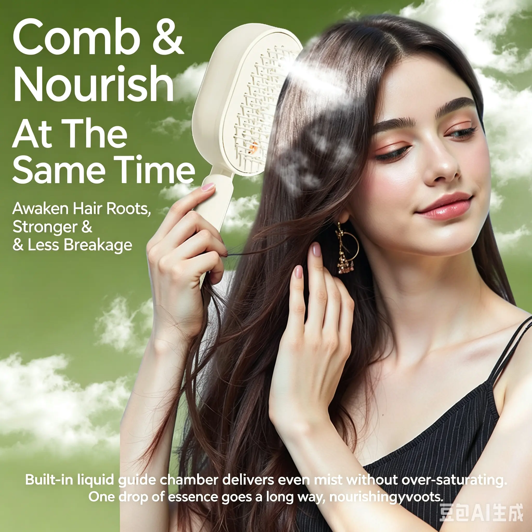 Electric Spray Air Cushion Massage Comb, Essential Oil Atomizing Hair Care Brush, Self-Cleaning Anti-Tangle Fluffy Smoothing Anti-Static Hair Comb