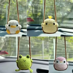Cute Handmade Knitted Animal Pendant, Mixed Frog Penguin Duck Chick Design, Adorable Hanging Charm for Car Rearview Mirror Auto Interior Decor