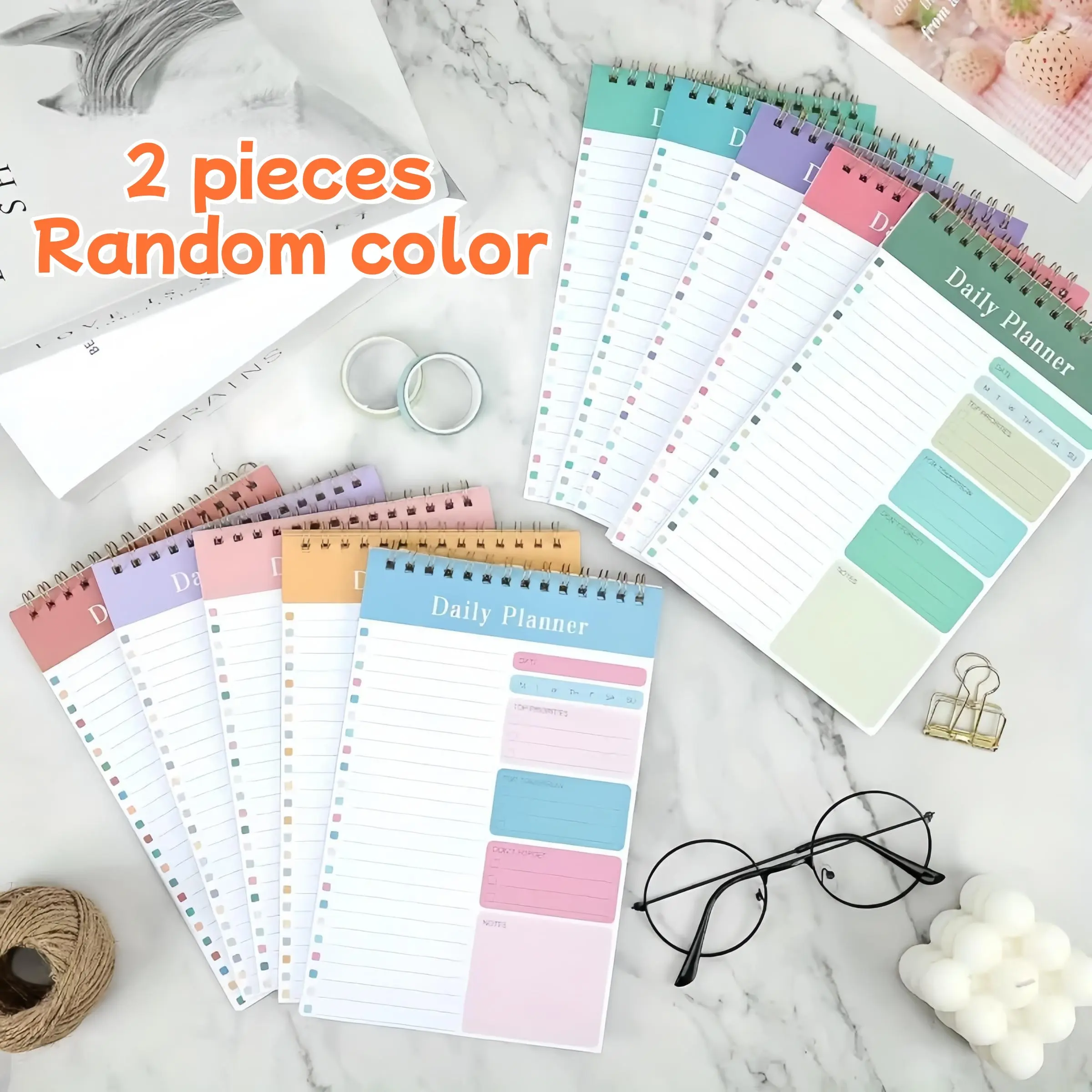 Daily To-Do List Notebook Set of 2, Daily Planner Journal, Work Schedule Academic Planner, Fitness Diary Exercise Plan Book, Day Planner