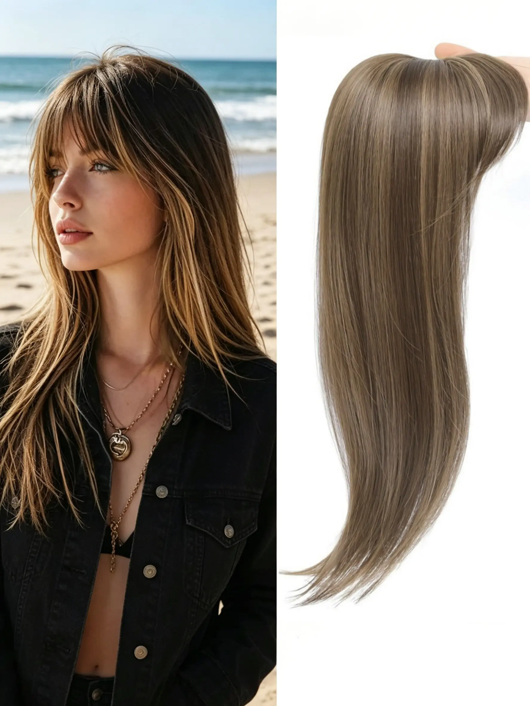 💁‍♀️Instant Volume with Light Brown Hair Topper - Long Straight with Face-Framing Layers, Clip-In Kanekalon Hair, No Glue Needed for a Fresh, Modern Look