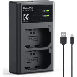 K&F Concept NP-FZ100 Battery Charger, Dual Slot A7III Fast Charger Compatible with Sony A7III A7IV A6600 A6700 A9 A1 FX30 FX3 ZV-E1 ZV-E10II Cameras