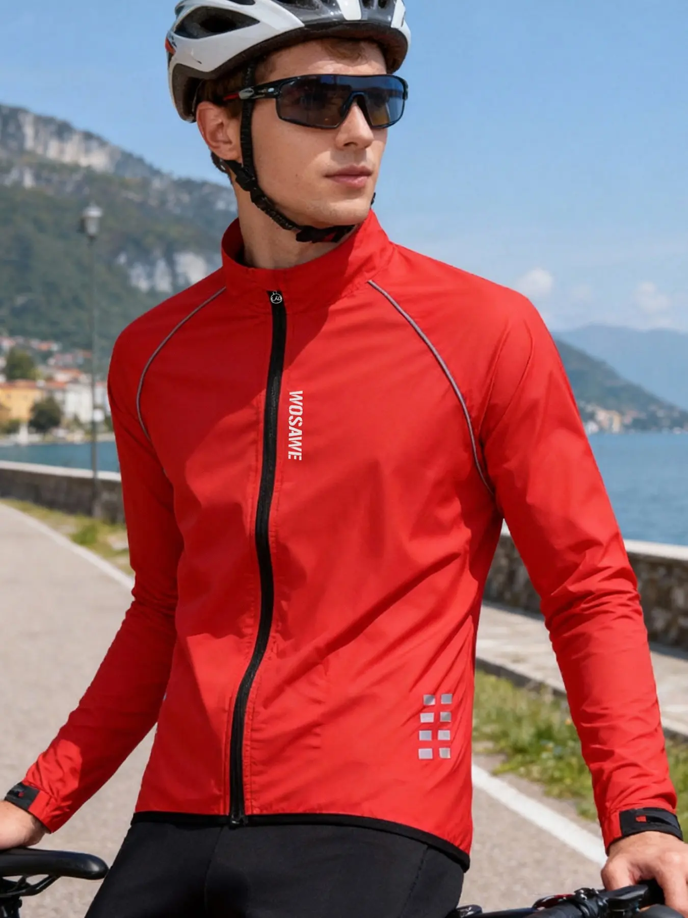 WOSAWE Cycling Wind Jacket Loose & Comfortable, Tailored Fit Reflective Design  ,Lightweight  Portable Sun Blocking- Breathable, Zip-Up Sports Coat for Outdoor Riding Activities