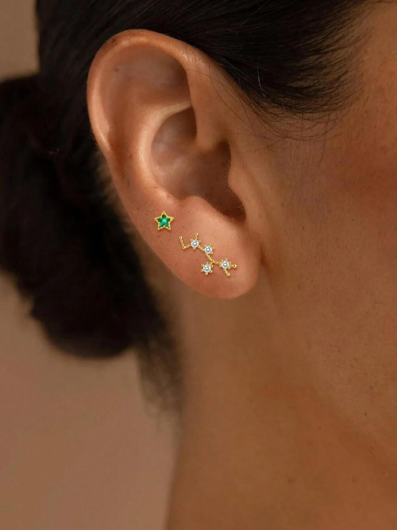 925 Sterling Silver Fashion Star & Twelve Constellation Design Stud Earrings, Asymmetric Earrings, Jewelry for Party, Daily Decor, Trendy All-match & Exquisite Jewelry for Birthday Gift