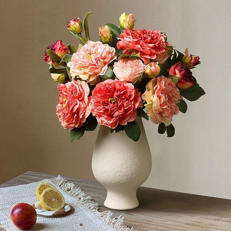 High-Quality Chinese Style Artificial Peony with Burnt Edges, Silk Flowers for Home Decoration and Photography Props