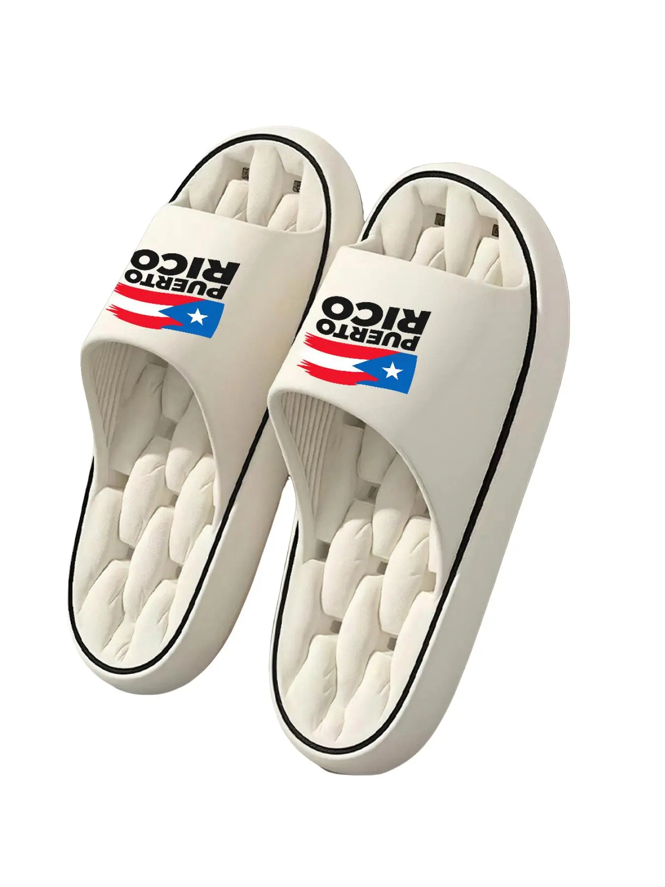 1 pair of Puerto Rico flag PUERTO RICO printed slippers, unisex, thick-soled pillow slippers, EVA sole, lightweight and soft open-toe, shower slippers, Open Toed Slippers, suitable for indoor and outdoor beach use