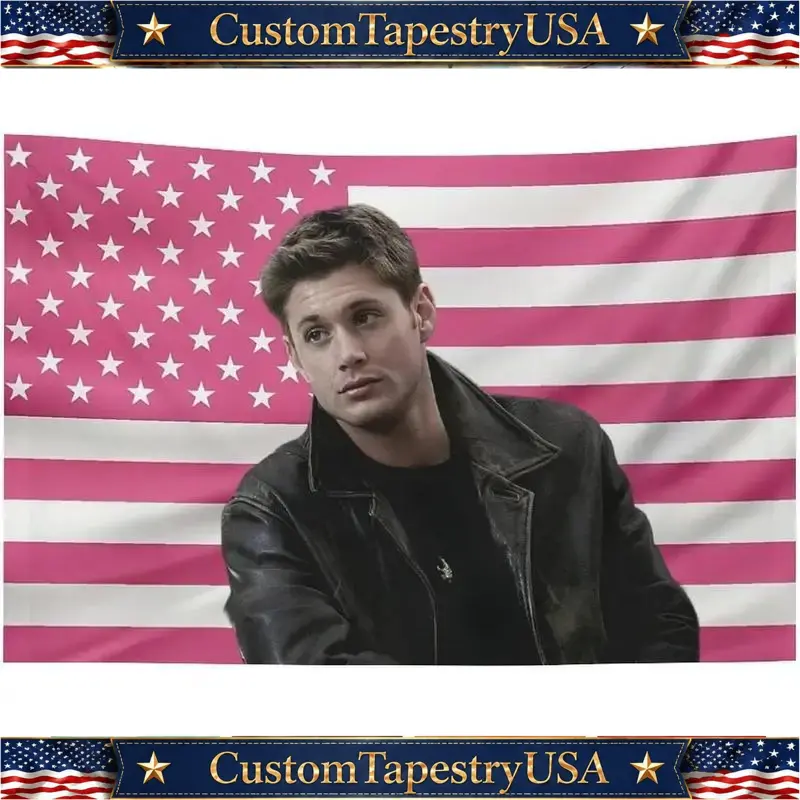 Dean Jensen Star Ackles America Pink Flag Wall Tapestry Winchester Blanket Funny Poster For College Dorm Decor Room Decoration Gift Decorative Cotton