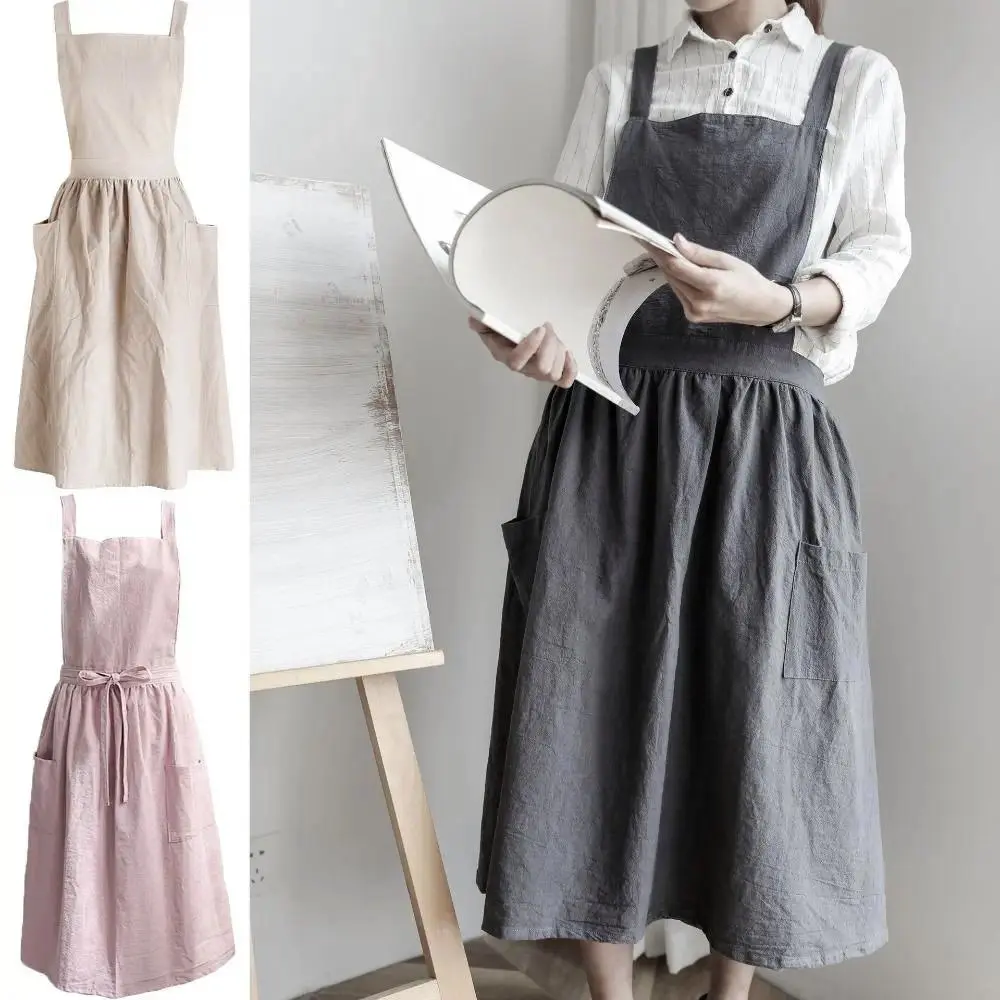 100% Cotton Fabric Aprons - Nordic Style Wear Over Clothes Work Aprons for Florists, Flower Shop and Coffee Shop Use