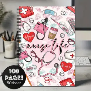 Nurse Career Spiral Notebook, Medical Theme Design, Stethoscope and Heartbeat Lines, Ideal for Registered Nurses, Nursing Gifts