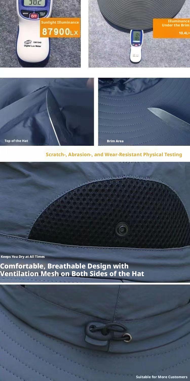 Outdoor camping, hiking, and travel 15CM large brim men's sun protection hat, fishing hat, hiking fisherman hat