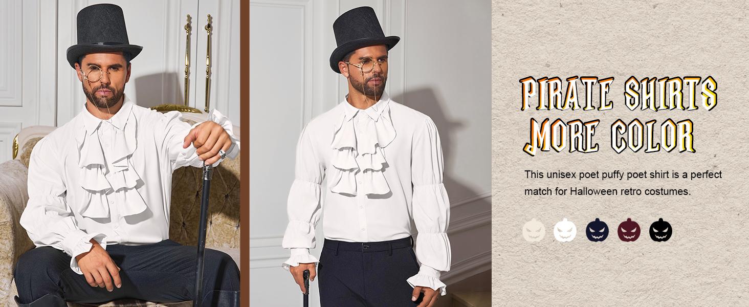 Runcati Mens Pirate Shirt Ruffle Victorian Renaissance Vampire Poet Puffy Shirts Gothic Steampunk Medieval Costume