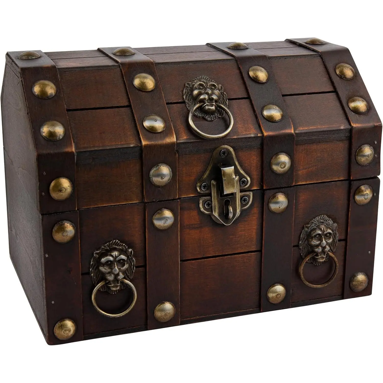 Vintage Large Wooden Chest - Lockable Jewelry Storage Treasure Box with Lockable Lid for Desk Organization (Office Stationery & Supplies Accessory), Organiser