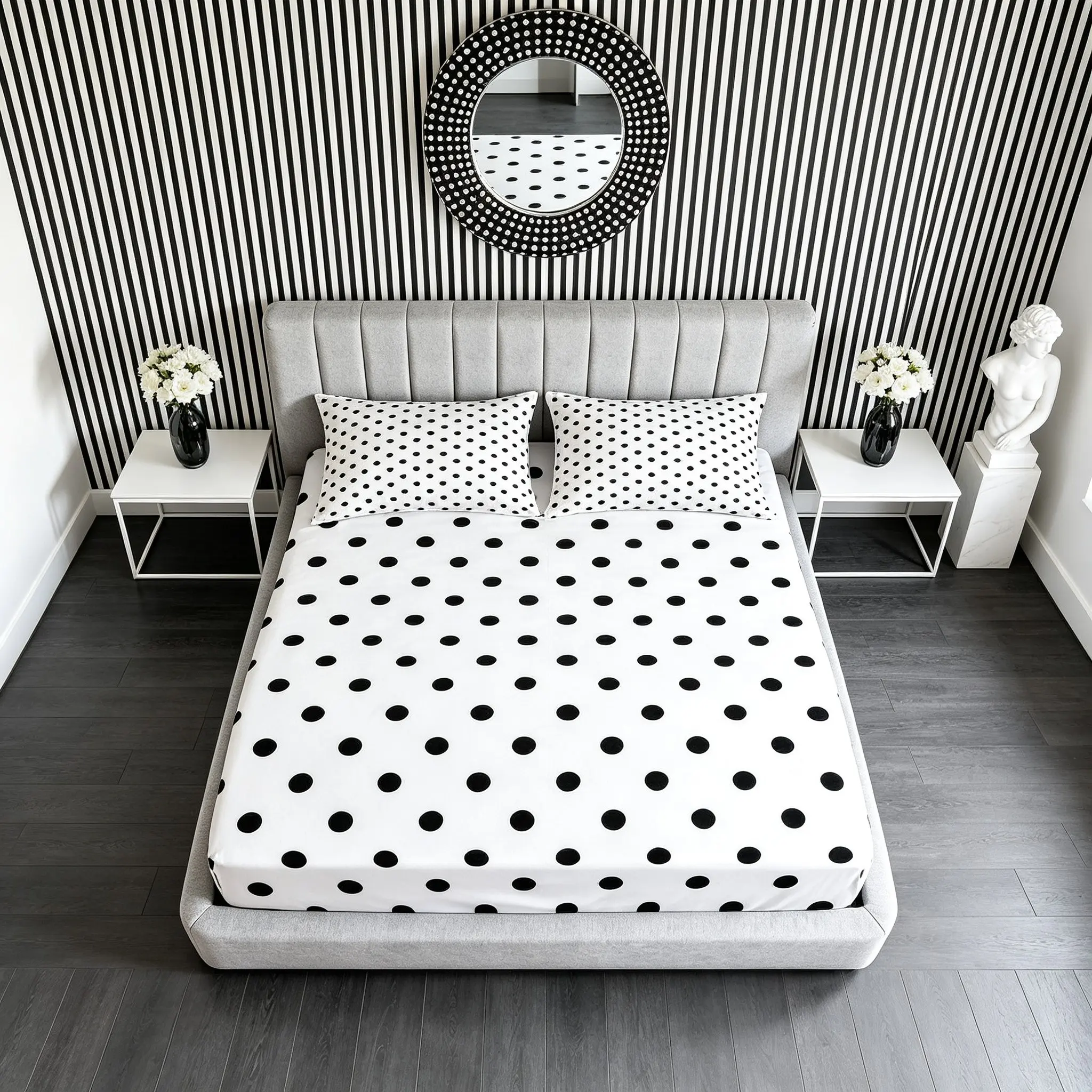 Polka Dot Fitted Sheet Set, 3 Pieces (1 Fitted Sheet + 2 Pillowcases, No Pillow Insert Included), Classic Minimalist Style, Breathable and Comfortable Fabric, Suitable for Teens and Adults Bedroom Decor, Perfect for Family Use