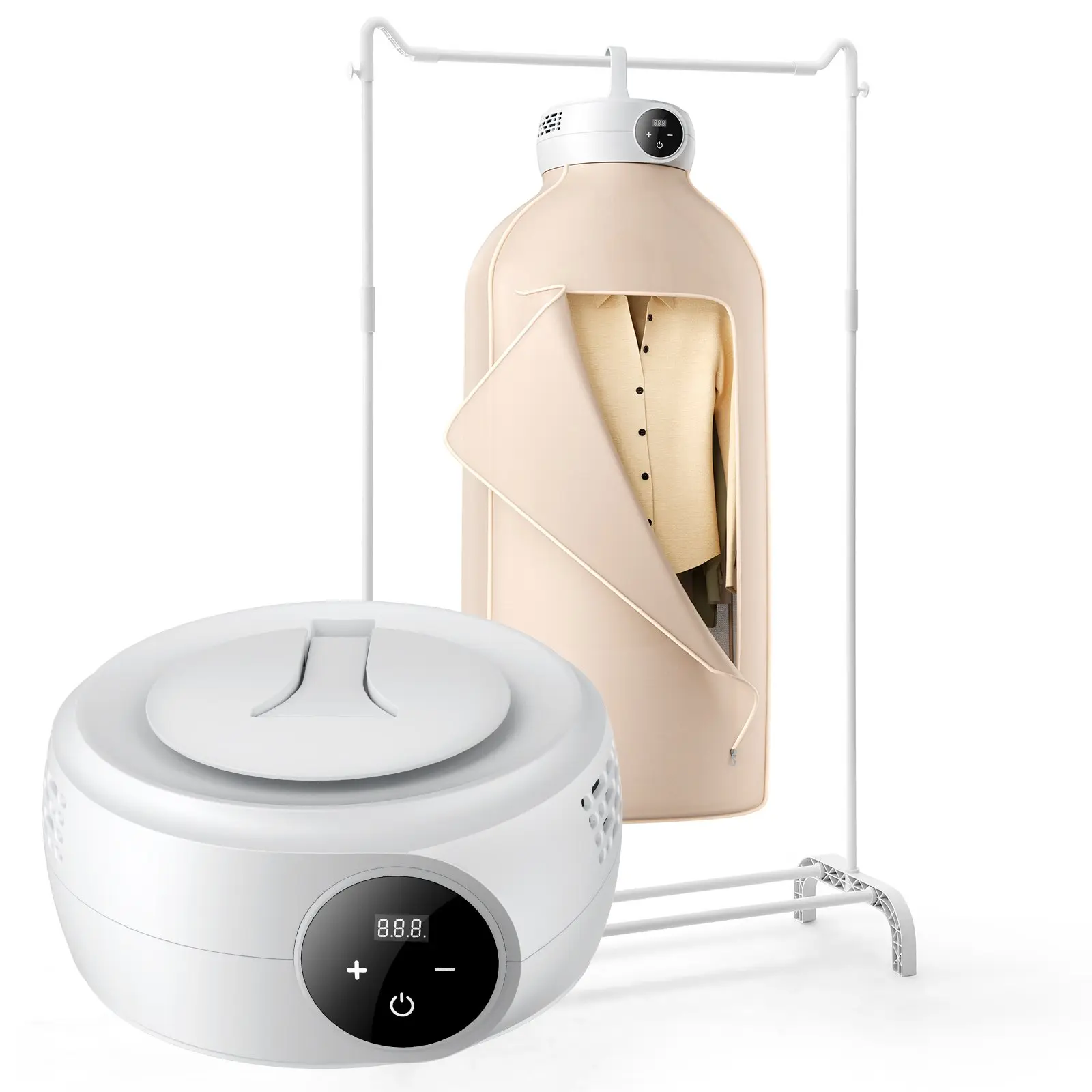 【DealsForYouDays】VEVOR Portable Clothes Dryer, Clothes Dryer with Dryer Bag, PTC Heating LED Display, Foldable Mini Dryer with 5-H Timer for Apartments, Dorms, RVs, or Hotels, 600W, Beige
