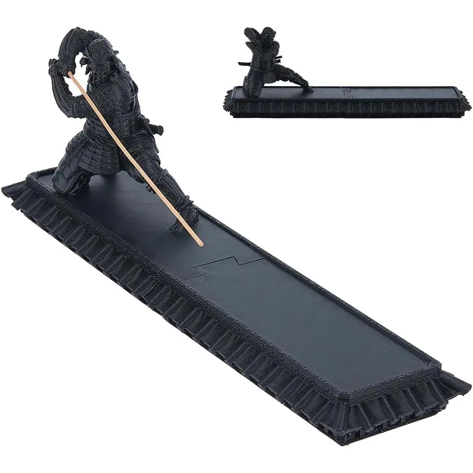 DICOSMETIC Incense Holder Samurai Incense Burner Black Incenses Holder with Storage Box Ash Catcher Warrior Incenses Burner for Aromatherapy Meditation Yoga Room Decor
