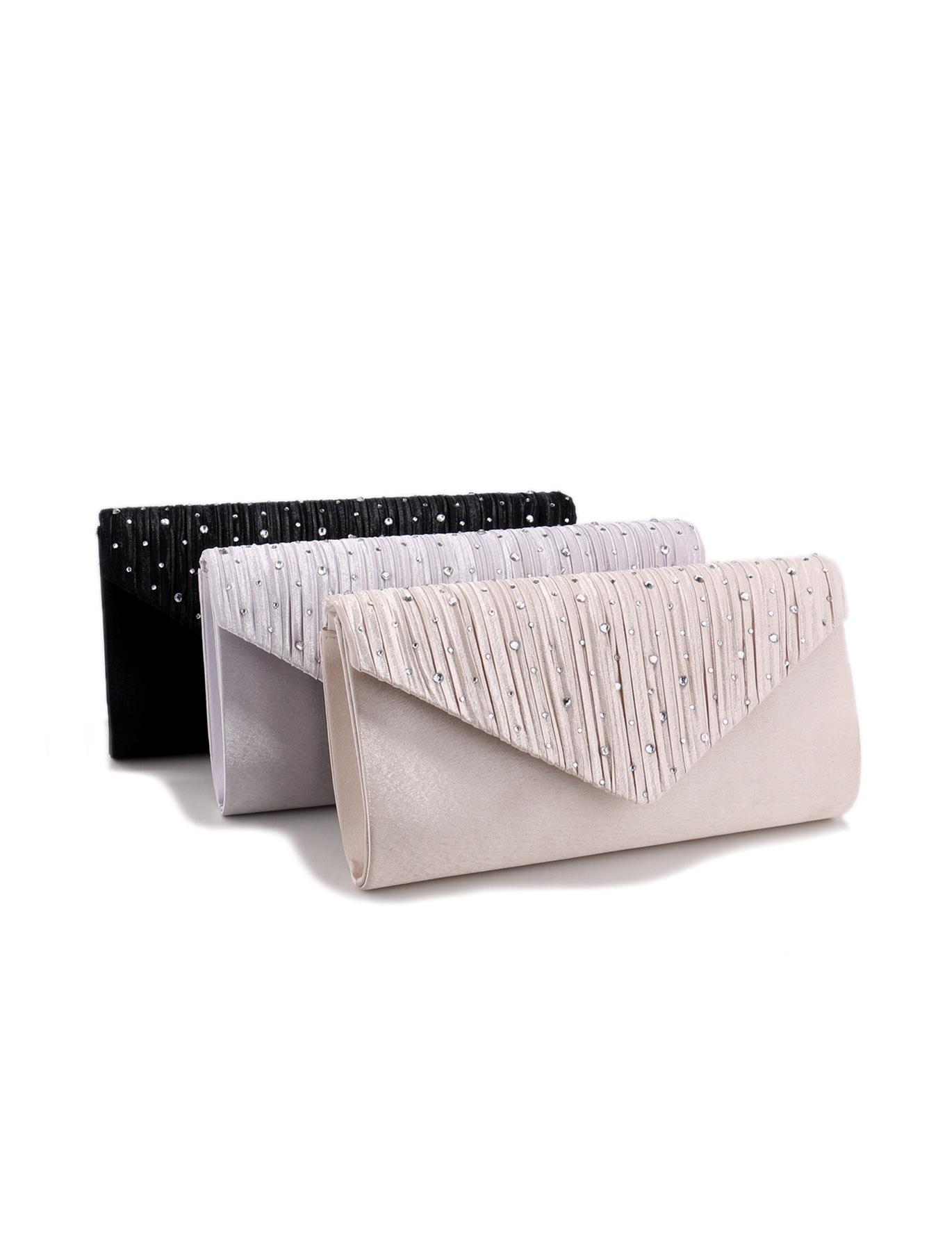 Trend Sparkling Diamond Setting Evening Bag, Fashion  Pleated Satin Cloth Envelope Clutch Bag Banquet Dress Evening Bag