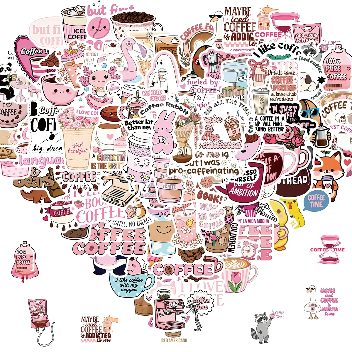 100Pcs Funny Coffee Stickers for Cups, Water Bottles & Scrapbook Decals - Coffee Gifts, Party Decorations, Party Favors - Gifts for Men & Women