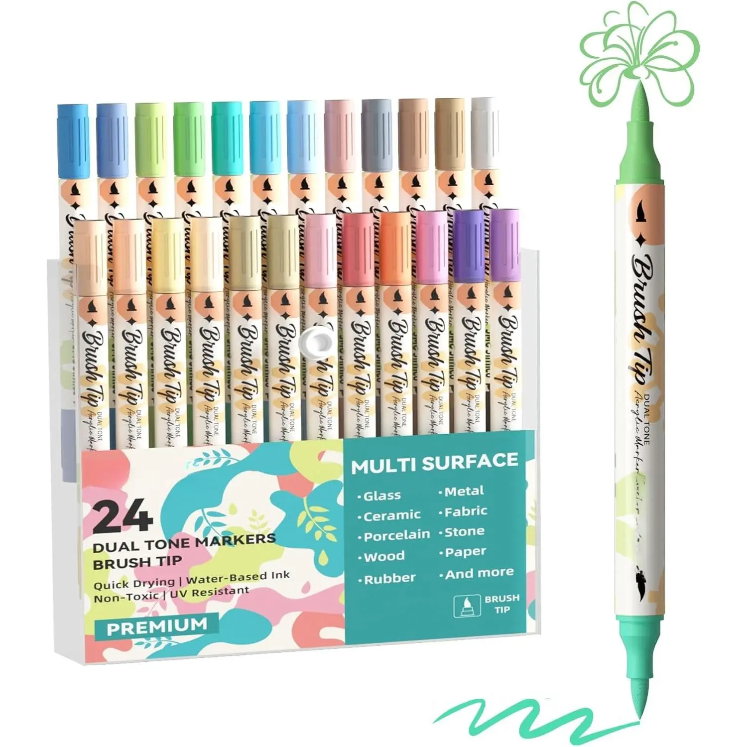 48 Colors   Markers  Tone Brush Tip  Markers Water-Based   Pens for , Ceramic, Fabric, Rock, Stone, Glass, DIY Crafts and Art Supplies