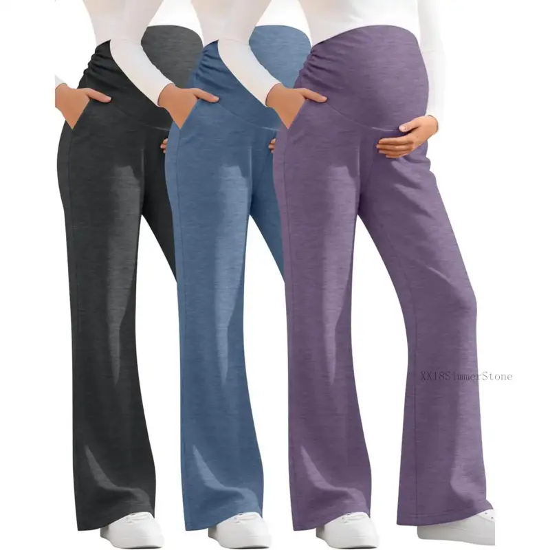 3 Pack Women's Maternity Pants Over The Belly Pregnancy Pants Comfy Bootcut Pregnant Sweatpants with Pockets XX18SimmerStone