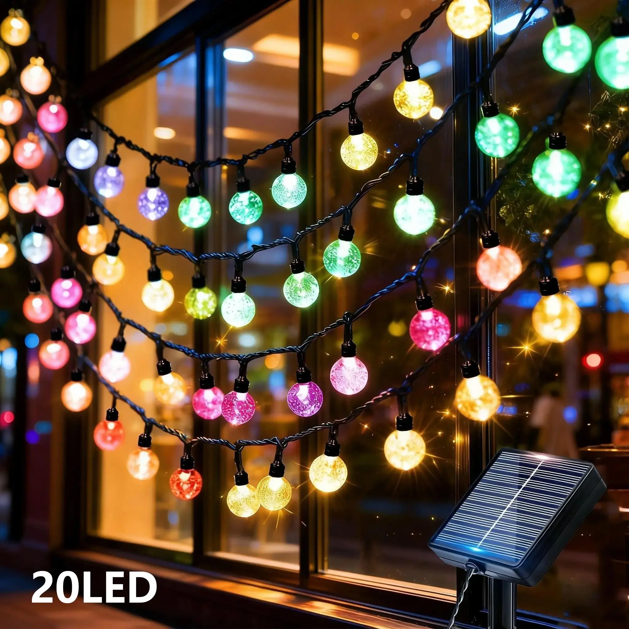Solar LED Fairy String Light, 20/50/100 Transparent Crystal Balls, 8 Lighting Modes, Led Dimmable, Light Sensor, Led Atmosphere Lights, Cool Lights, Fancy Leds, Home Decor, Porch, Party, Holiday Decoration