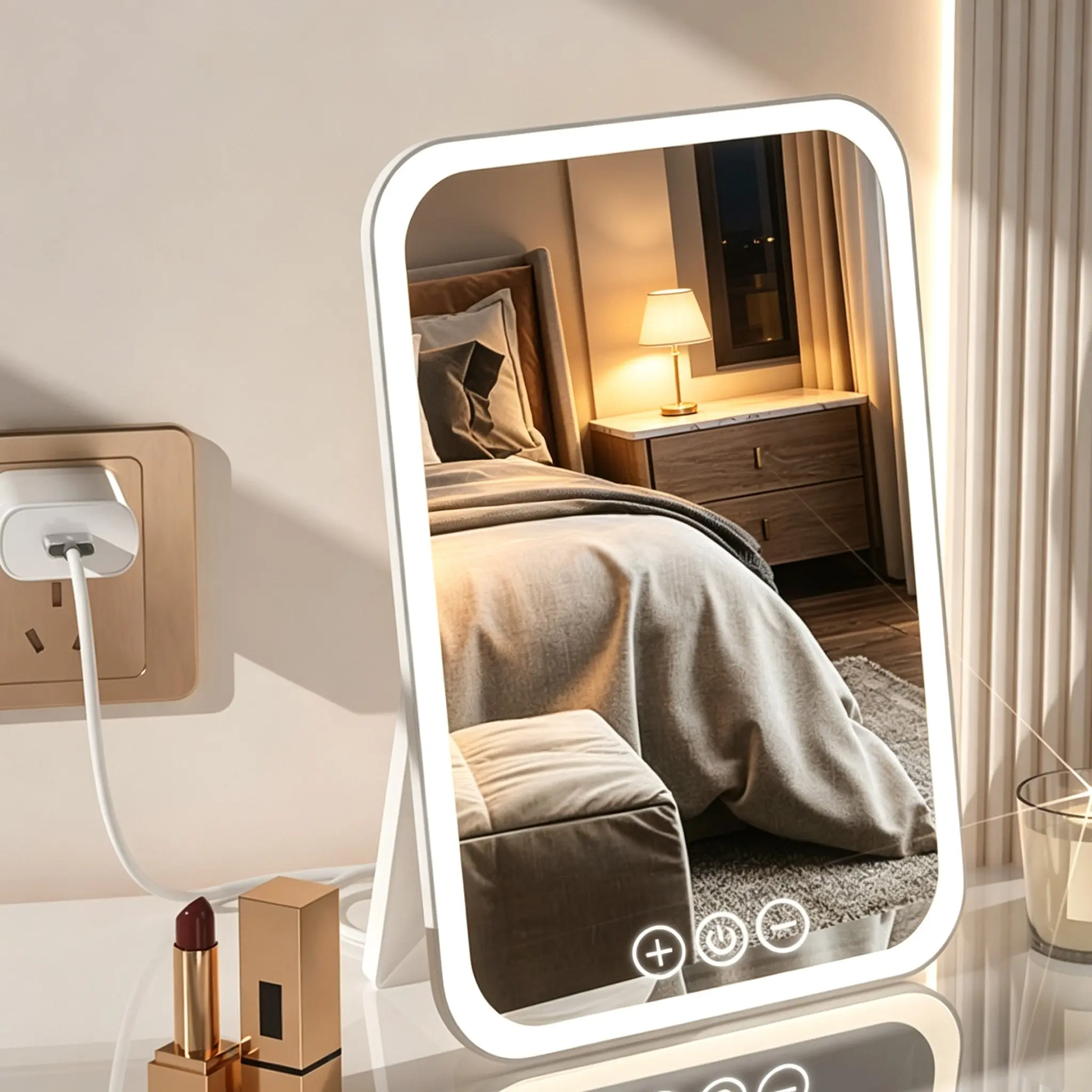 3-Color LED Makeup Mirror,  Smart Touch Control Dimmable, USB Rechargeable desktop  Mirror, Ideal for Dorm/Travel/Home Use, Gifts for Women&Girl