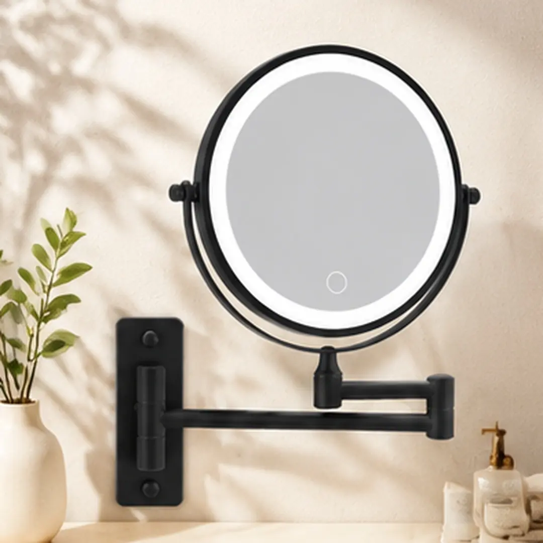 ARCH Wall Mounted Lighted Makeup Mirror 8 Inch Rechargeable Double Sided 1X/10X Magnifying Vanity Mirror with 3 Color Lights Touch Dimmable 360° Swivel Extendable Arm Bathroom Shaving Mirror Multiple Color Options, Black/Chrome/Gold Color Options