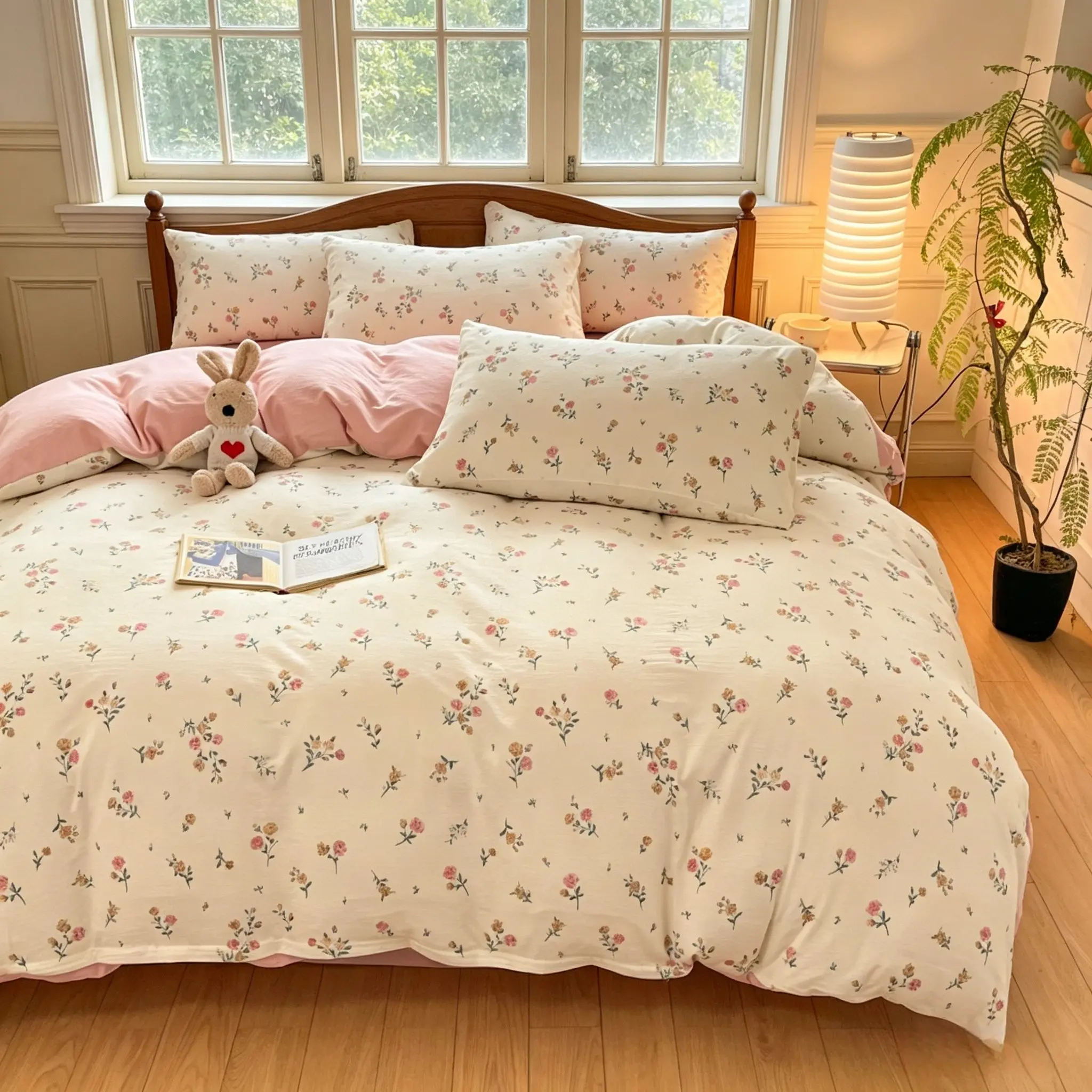 4pcs Vintage Floral Farmhouse Bedding Set (1 Duvet Cover + 1 Flat Sheet + 2 Pillowcases) | Floral Bedding Sets, French Cottagecore Aesthetic, Breathable Skin-Friendly Fabric, Create Your Cozy Dream Bedroom