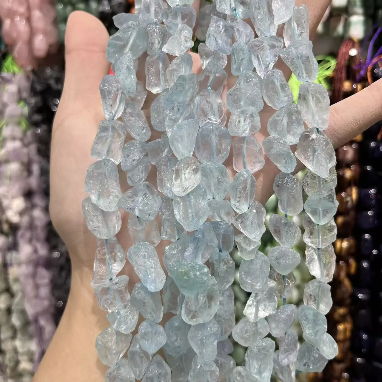 Natural Stone Sea Glass Beads - 12×16 mm, 15 inches Unisex Pre-Drilled Irregular Raw Stones with Built-In Through Hole for Easy Strung Art Jewelry Making Components, Bracelet-Necklace DIY Supplies