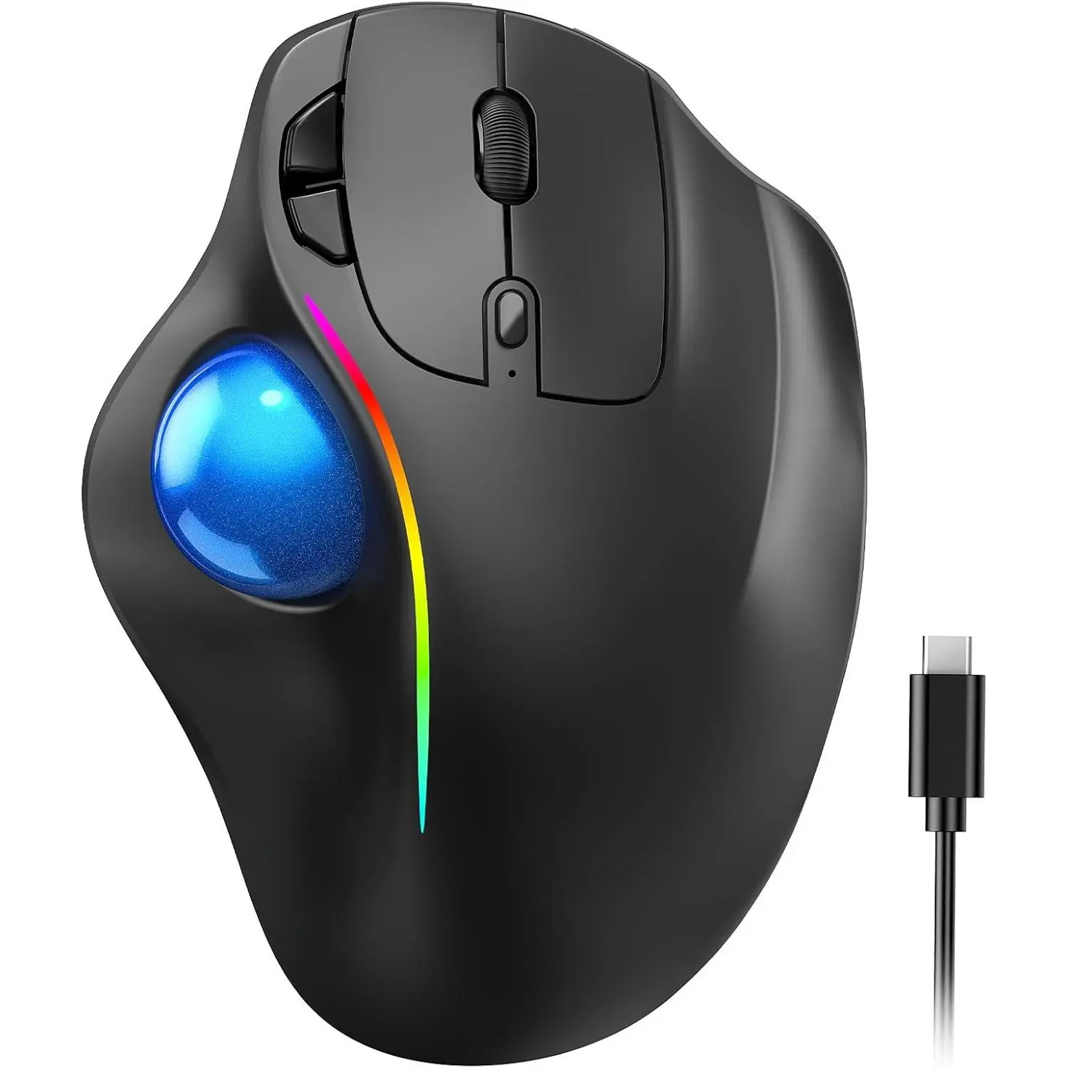 Pro Trackball Mouse - Thumb Control, USB-C Rechargeable, RGB Lights, Adjustable DPI, Triple Connect (BT/2.4G), for PC/Laptop - Black