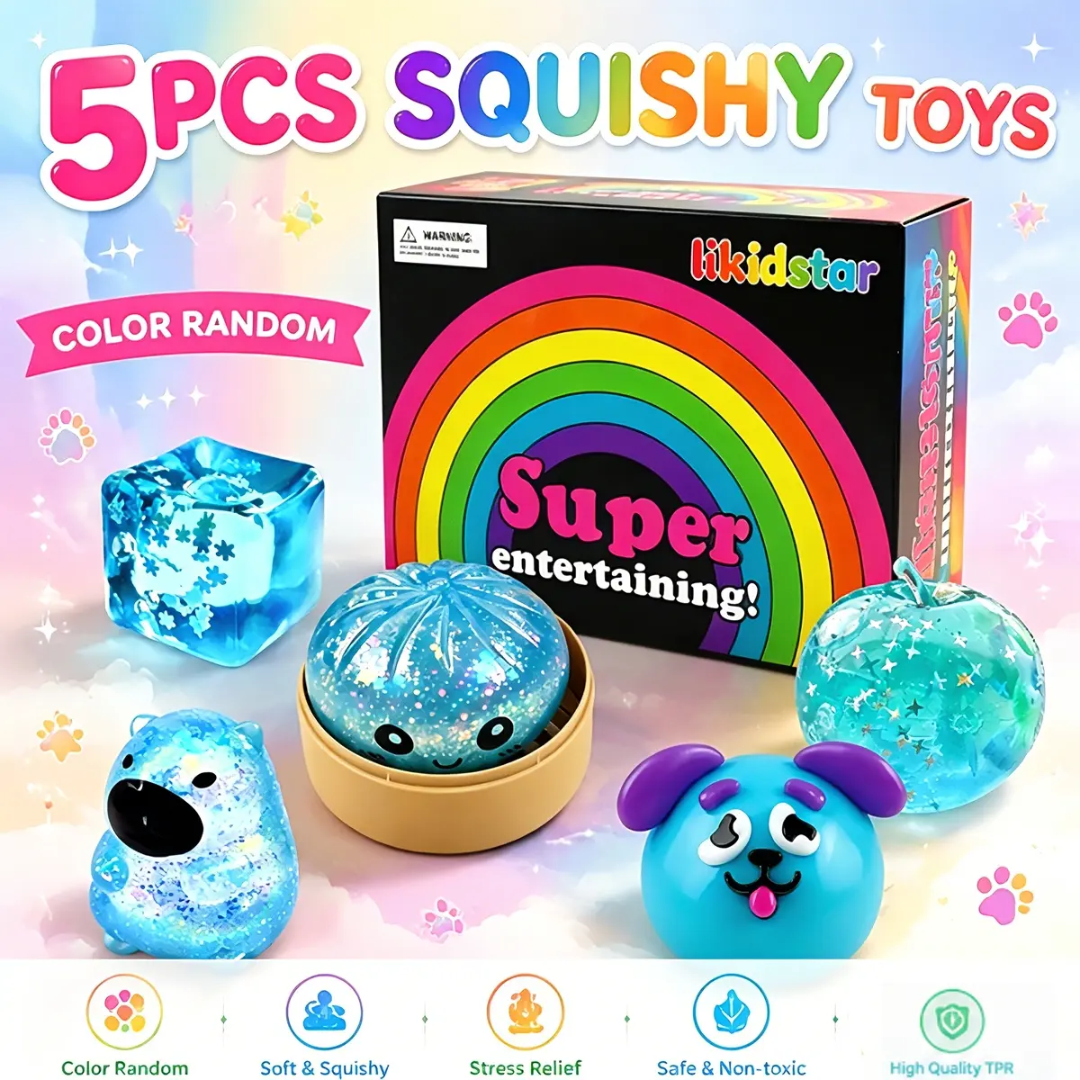 5 pieces/set - Crystal Sparkling Powder Toy Set, Stress Relieving Squeezing Toy, Squeezing Ball Toy, Random Colors, Children's Party Gift, Adult Fingertip Stress Relieving, Squishies Fidgets, Squeeze Stress Relief