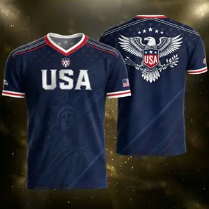 Patriotic American-style jersey T-shirt, featuring an eagle and star pattern. It is the 2026 US football team uniform and suitable for summer game days. It is a perfect gift for Father's Day to wear and is a wonderful present for football fans.