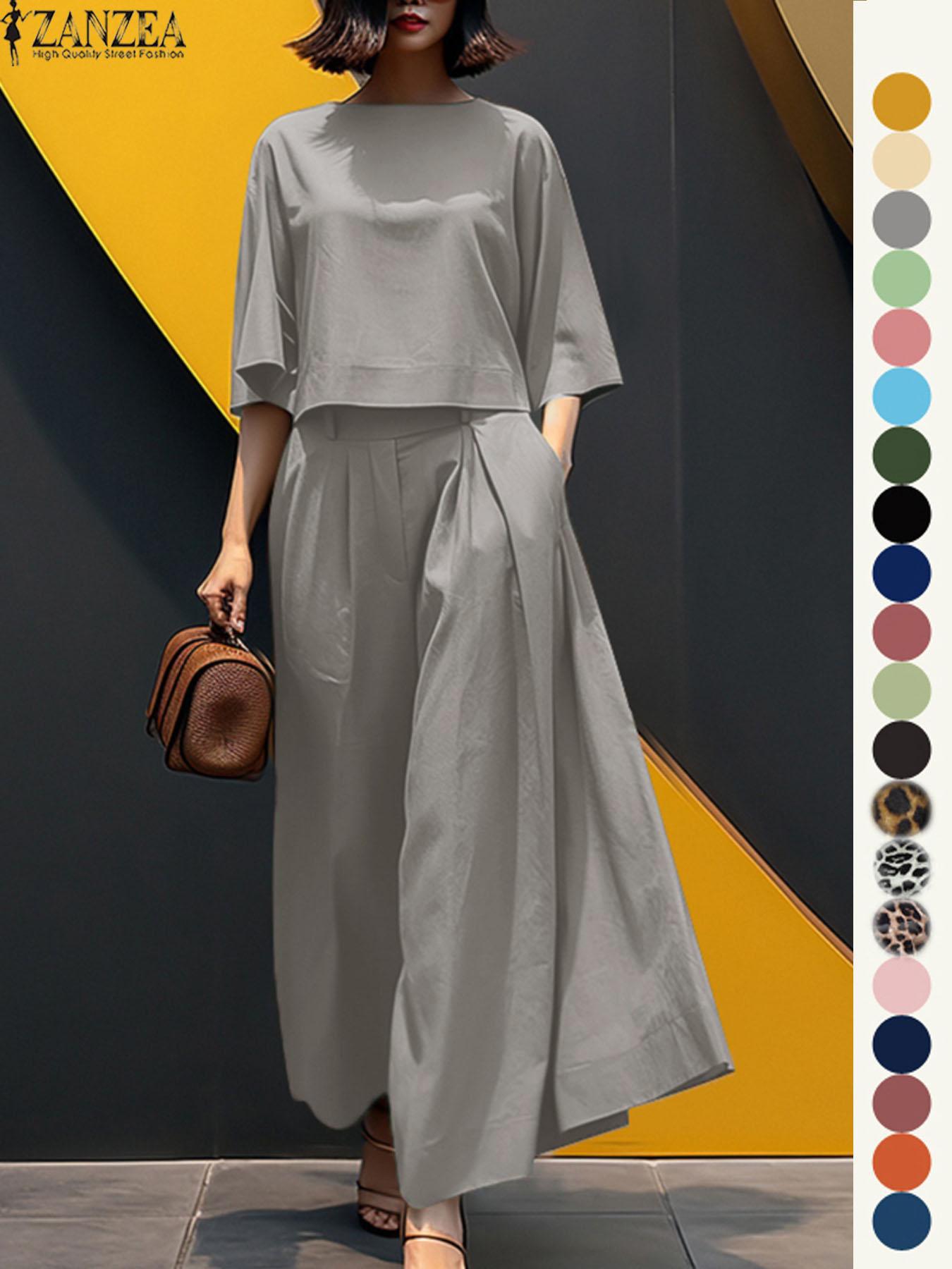 Women's Top & Wide Leg Pants Two-piece Set, Casual Fashion Minimalist Cozy Three Quarter Length Sleeve Top & Trousers for Daily Outdoor Wear, Ladies Clothes for All Seasons, Womenswear Women's Top & Wide Leg Pants Two-piece Set, Casual Fashion Minimalist Cozy Three Quarter Length Sleeve Top & Trousers for Daily Outdoor Wear, Ladies Clothes for All Seasons, Womenswear