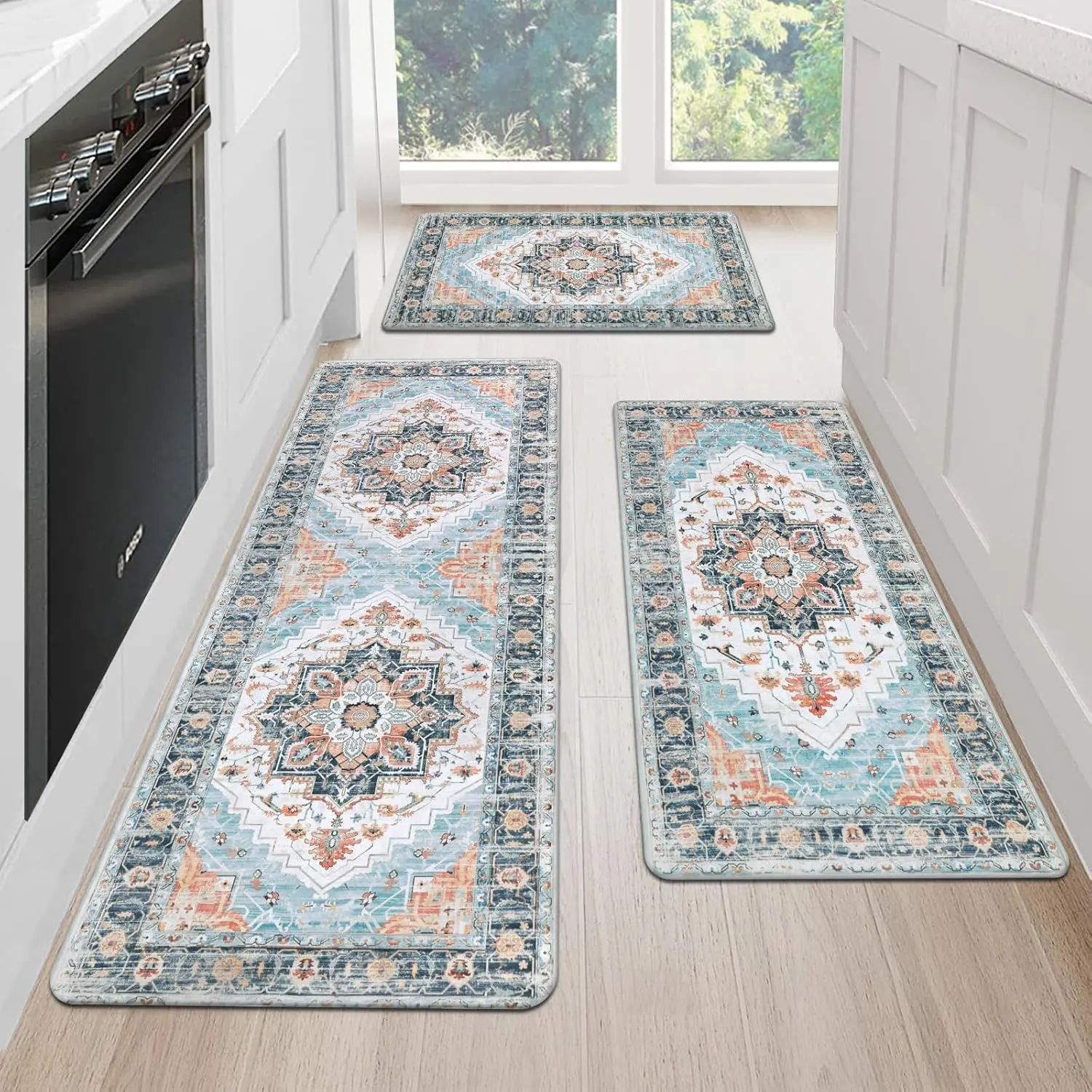Kitchen Rug Sets 3 Piece Anti Fatigue Kitchen Mats for Floor Non Slip Waterproof Kitchen Rugs and Mats Comfort Standing Mat Runner for Home Office,Sink,Laundry