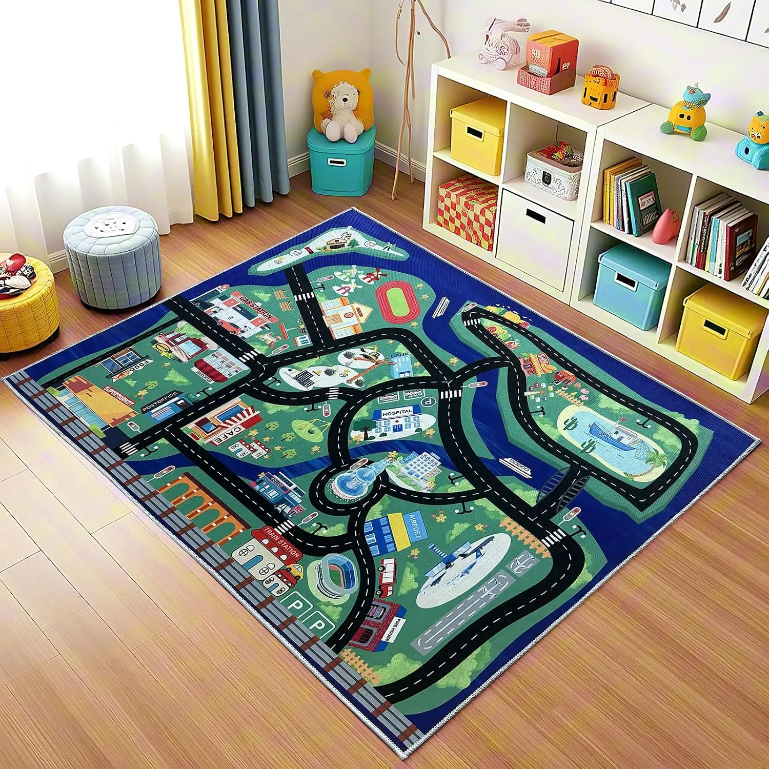 ' Room Rug - Soft & Non-Slip 4x6 Ft Town  Rugs City Map Play Mat |  Road Carpet Washable Playmat for Classroom  Bedroom Boys
